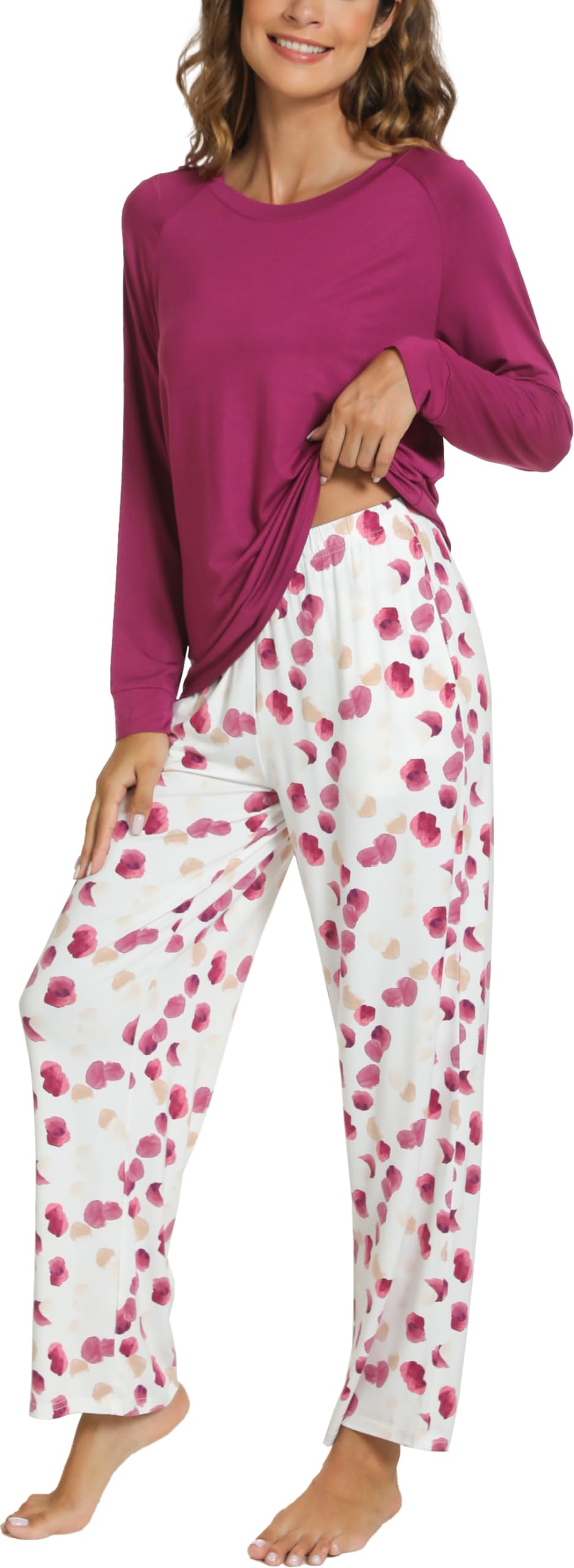 GYS Women's Pajama Sets Long Sleeve Sleepwear Comfy 2 Piece Ladies Pj Sleep Set, Viscose Made from Bamboo