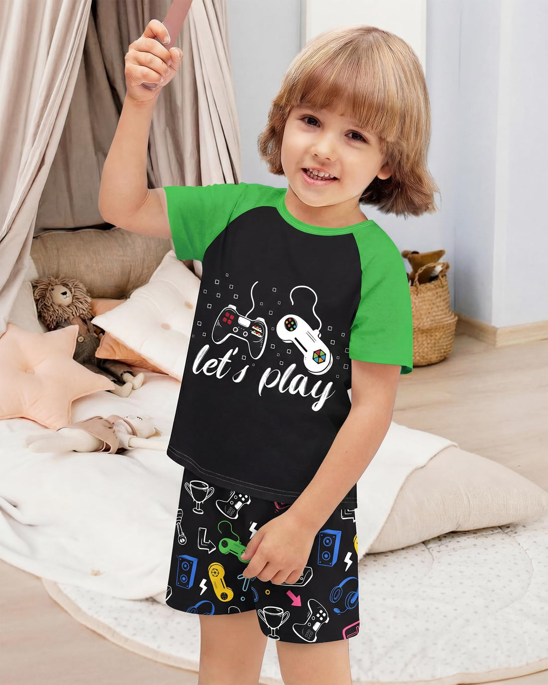 PASHOP Boys Pajamas Little Boys Summer Pajamas 2 Piece Short Sleeve Top and Shorts Sets Kids Pjs Sleepwears 3-10 Years