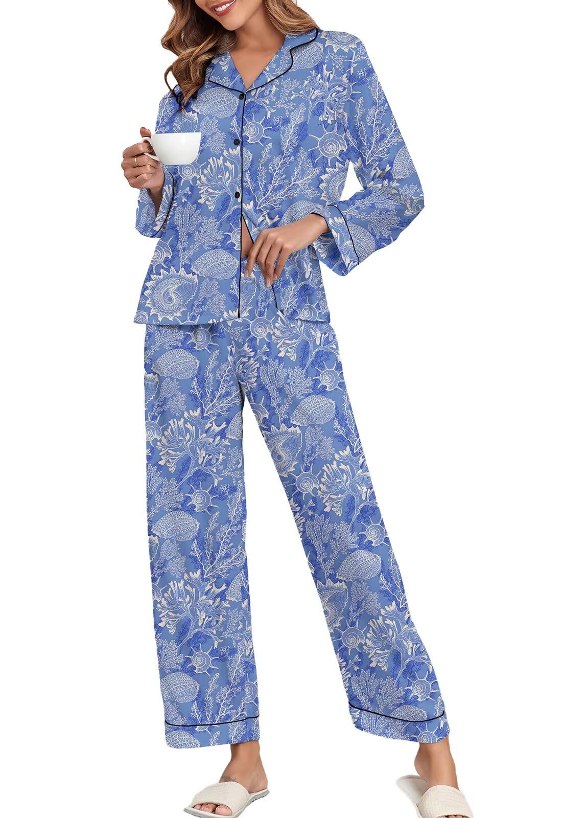 Brosloth Women's Silk Satin Pajamas Long Sleeve Button Up Loungewear Set | Button Down Animal Print Pajamas, Ladies Fancy Pajama sets, Two Piece Lounge Set, Notch Collar Lightweight Sleepwear, Gift WEBE CLOTHING
