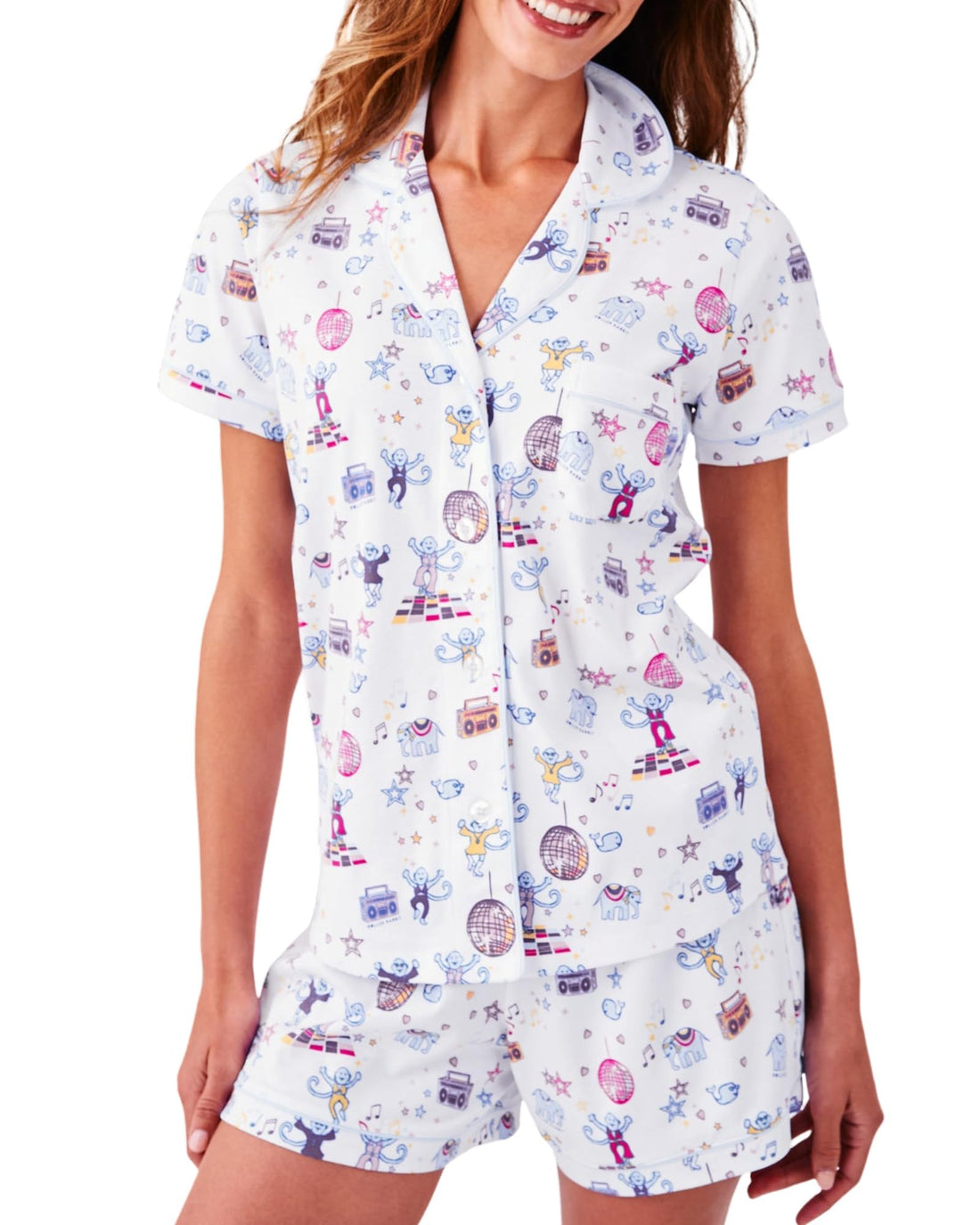 Women Y2k Pajamas Set Cute Preppy 2PCS Button Down Holiday Monkey Shorts Summer Outfit Beach Vacation Loungewear PJs WEBE CLOTHING
