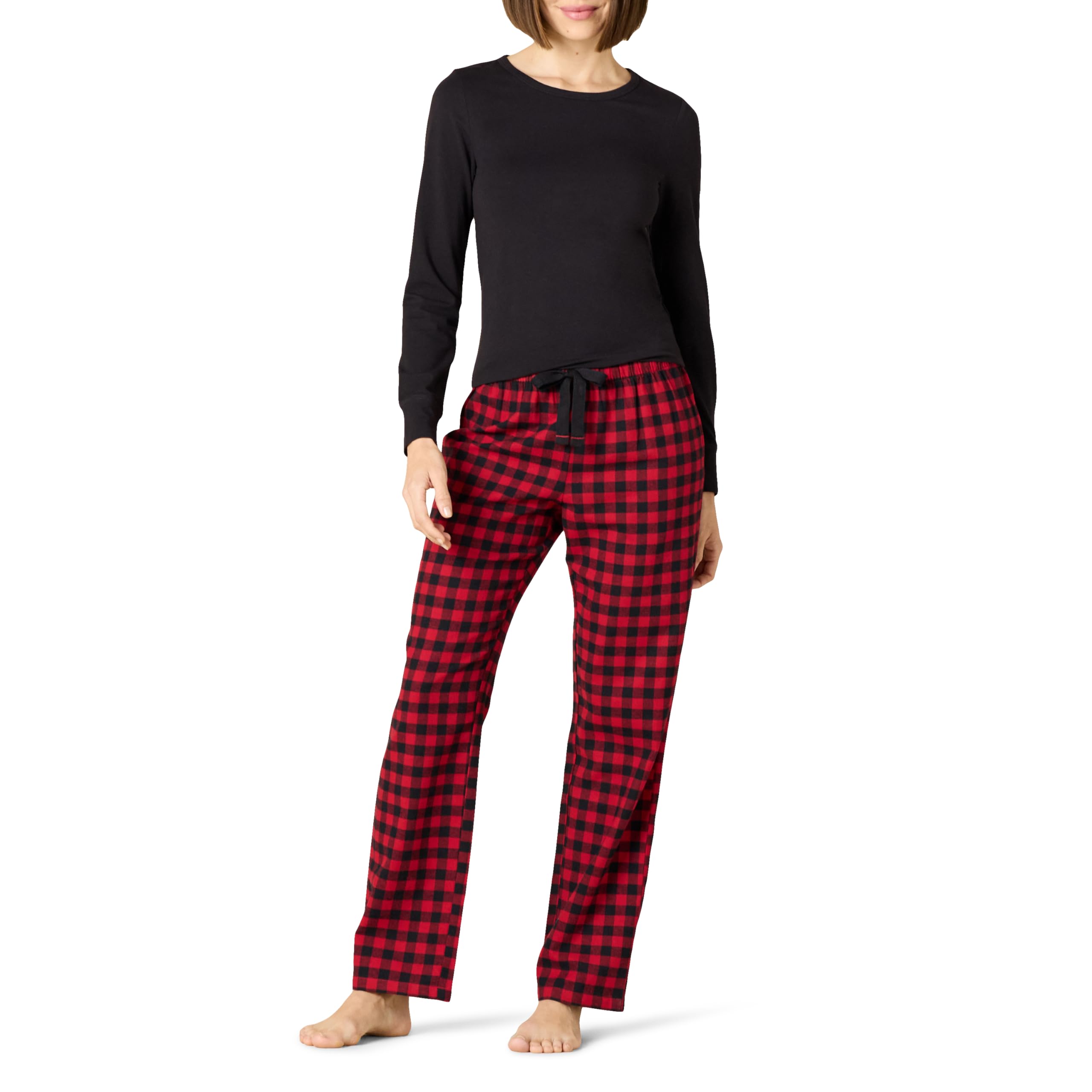 Amazon Essentials Women's Lightweight Flannel Pajama Pant and Long-Sleeve T-Shirt Sleep Set