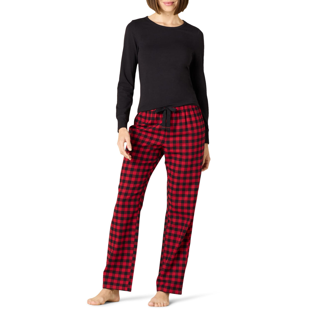 Amazon Essentials Women's Lightweight Flannel Pajama Pant and Long-Sleeve T-Shirt Sleep Set
