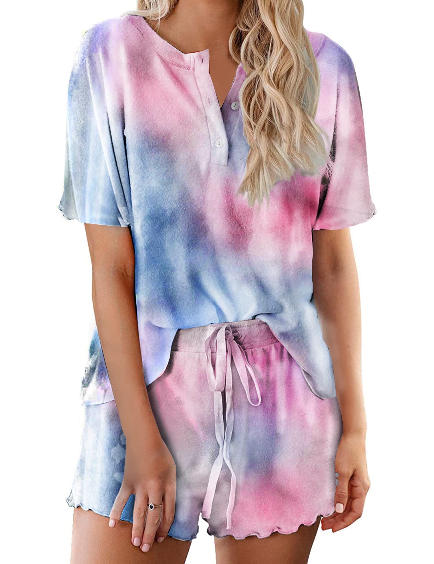 Ekouaer Pajamas Set for Women Short Sleeve Lounge Set 2 Piece Loungewear PJs Soft Cute Lightweight Sleepwear WEBE CLOTHING