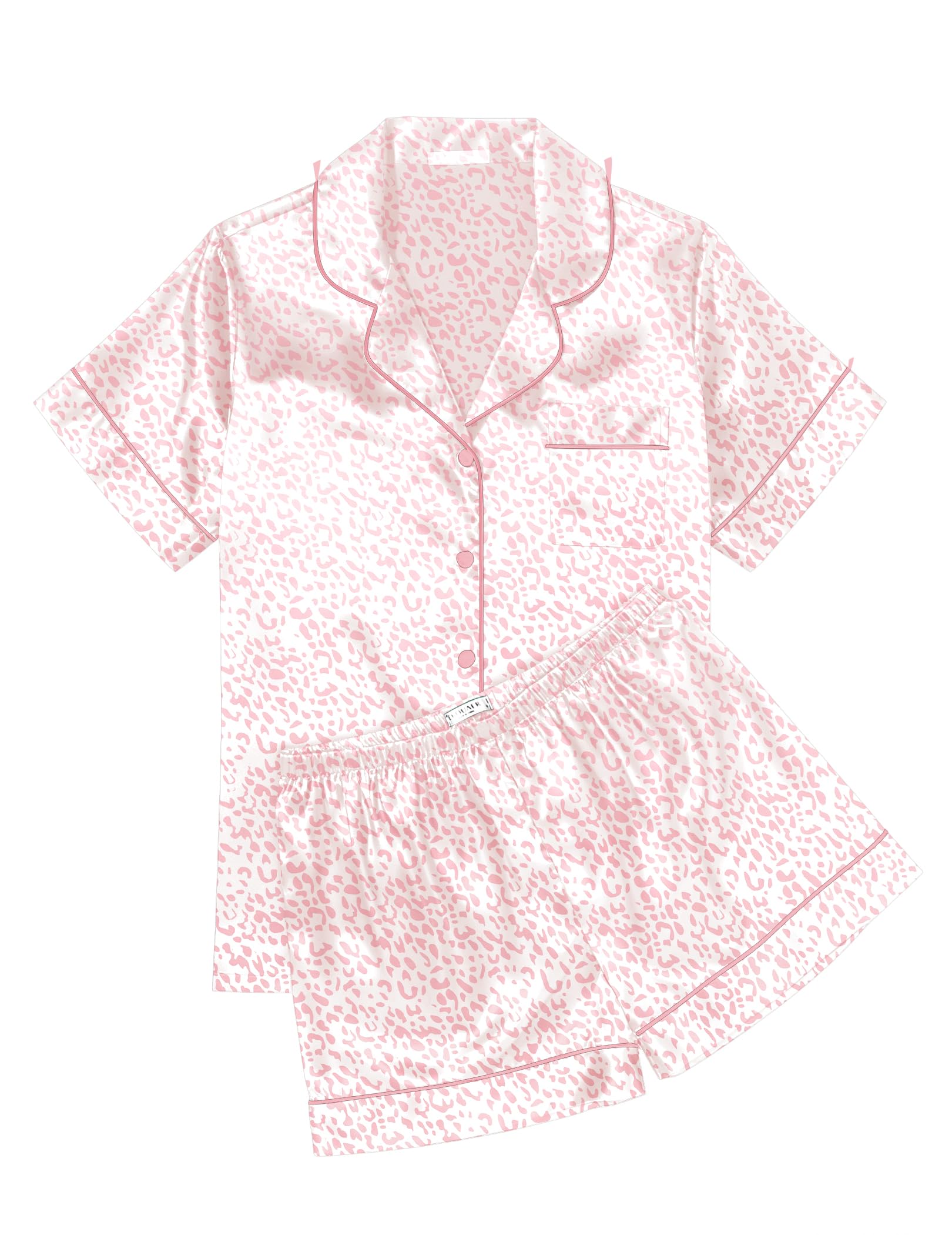 Ekouaer Womens Silk Satin Pajama Sets Soft Short Sleeve Button Down Sleepwear Top and Shorts 2 Piece Pjs Lounge Set