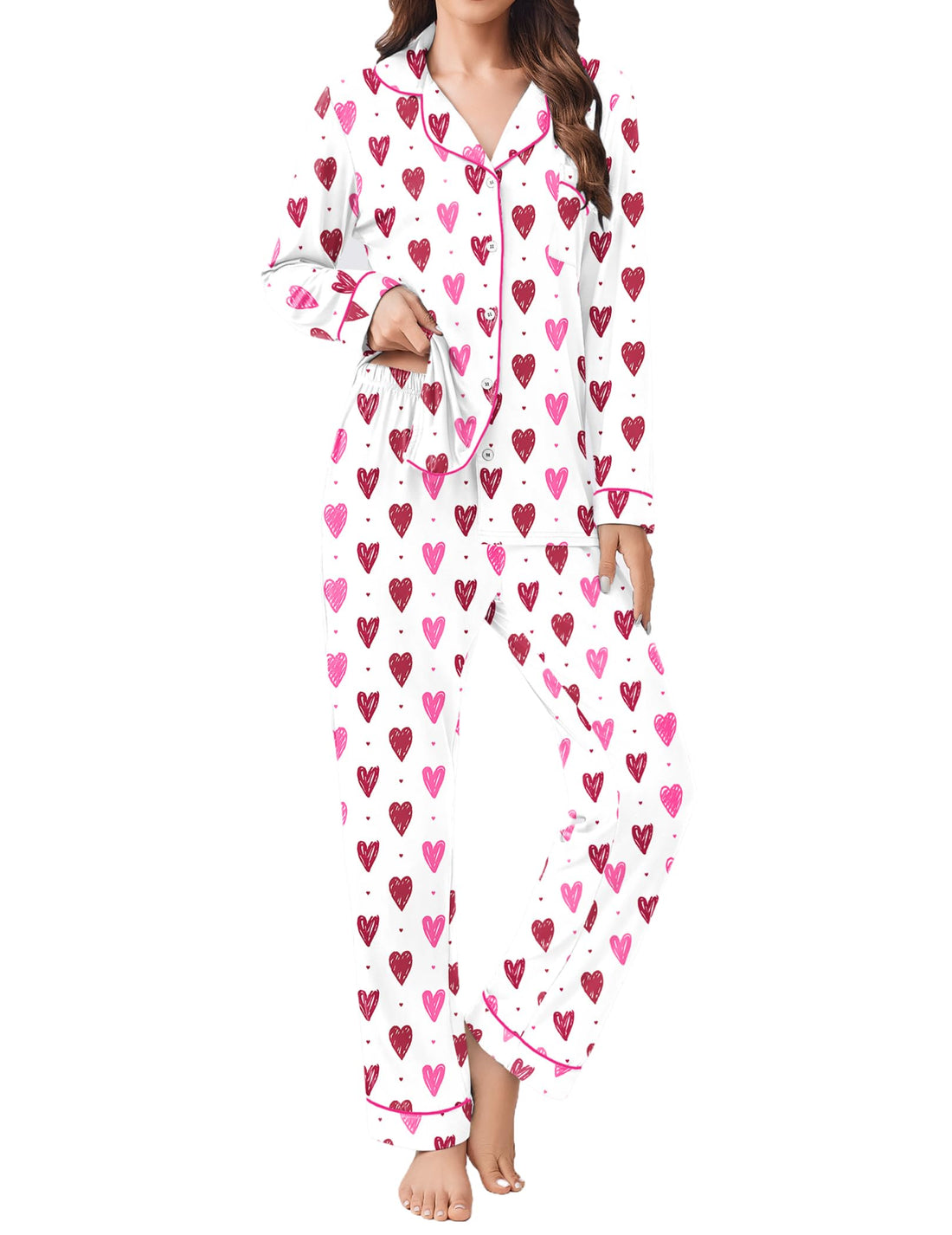 Ekouaer Womens Pajamas Set 2 Piece Button Down Pjs Soft Long Sleeve Top and Pants Sleepwear Set Lounge Sets