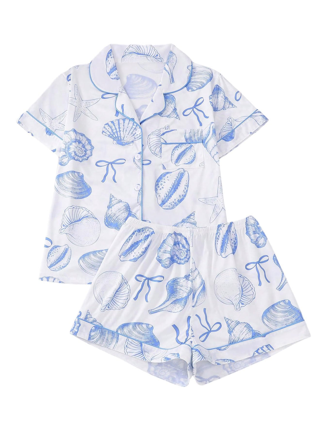 Verdusa Pajamas For Women Set 2 Piece Summer Pajama Sets Cute Pjs Lounge Matching Button Shirt with Shorts