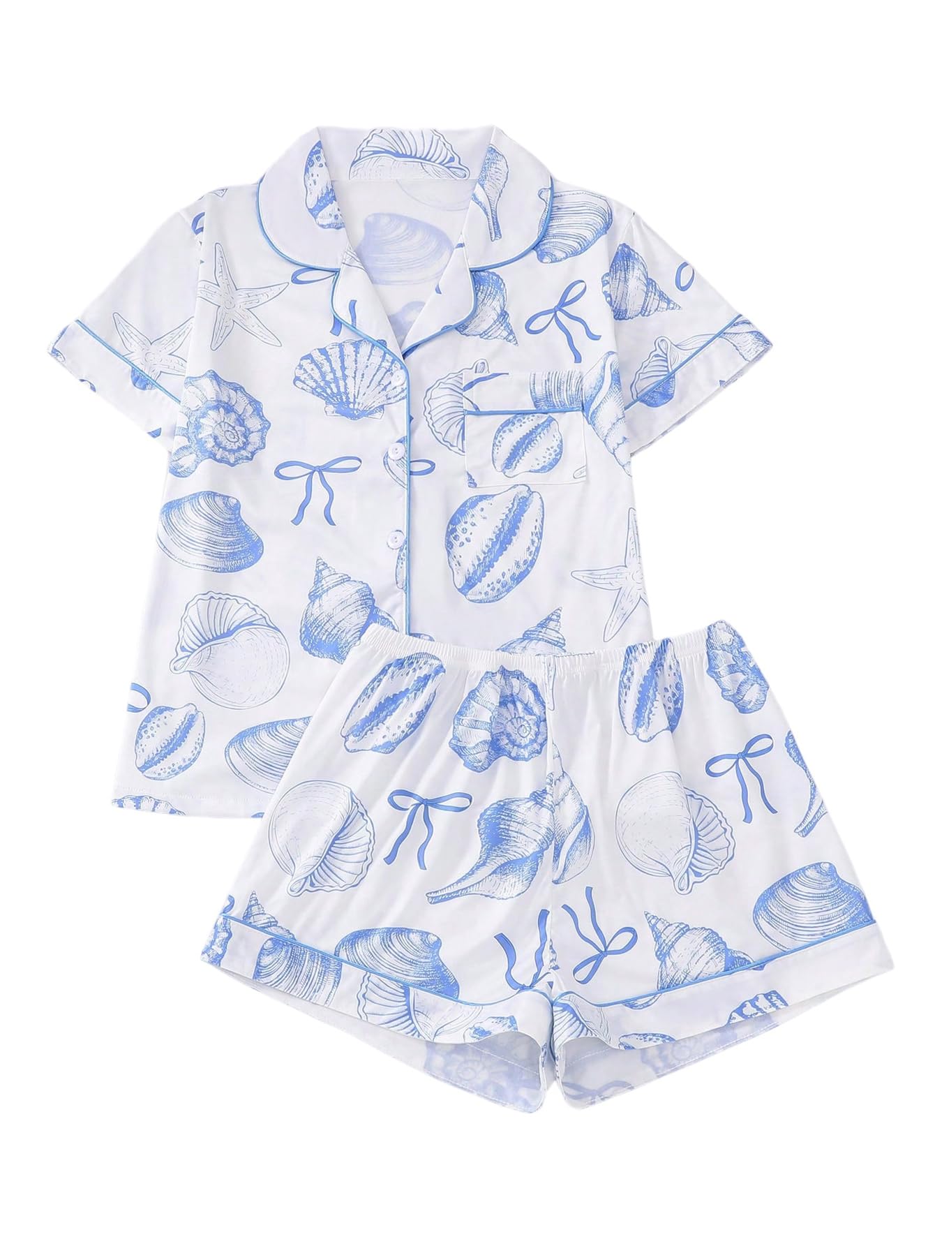 Verdusa Pajamas For Women Set 2 Piece Summer Pajama Sets Cute Pjs Lounge Matching Button Shirt with Shorts