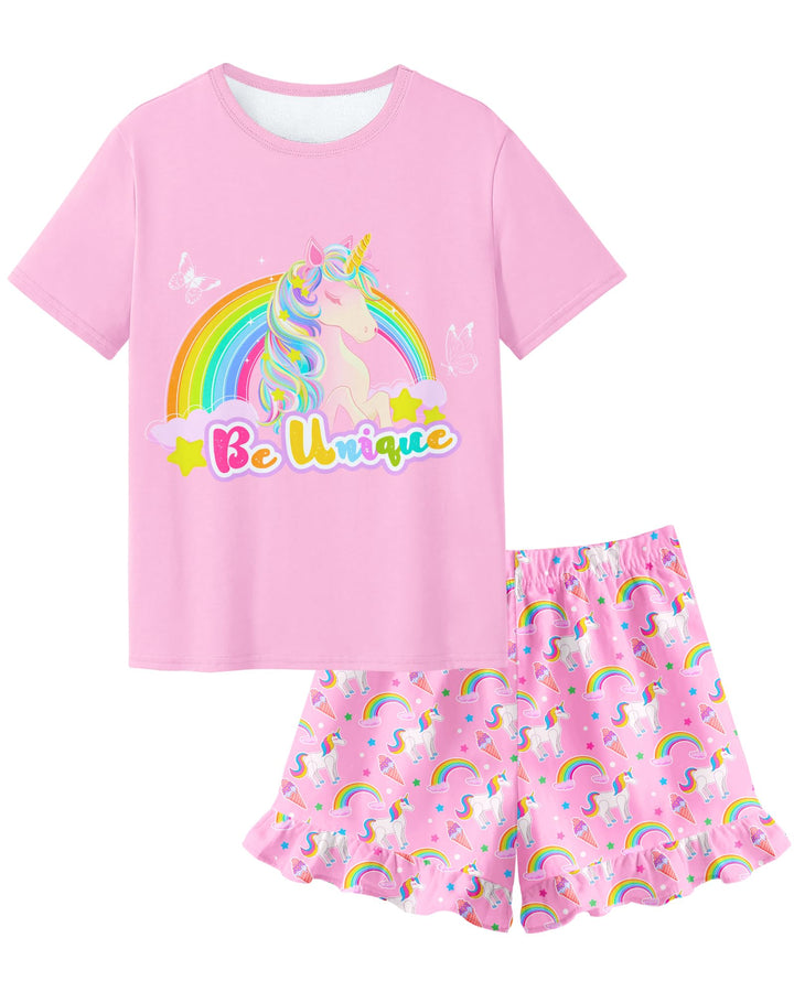 Sylfairy Girls Pajamas Summer Toddler Girl Pajamas Sets Short Sleeve Girls' Cute Sleepwear Pjs
