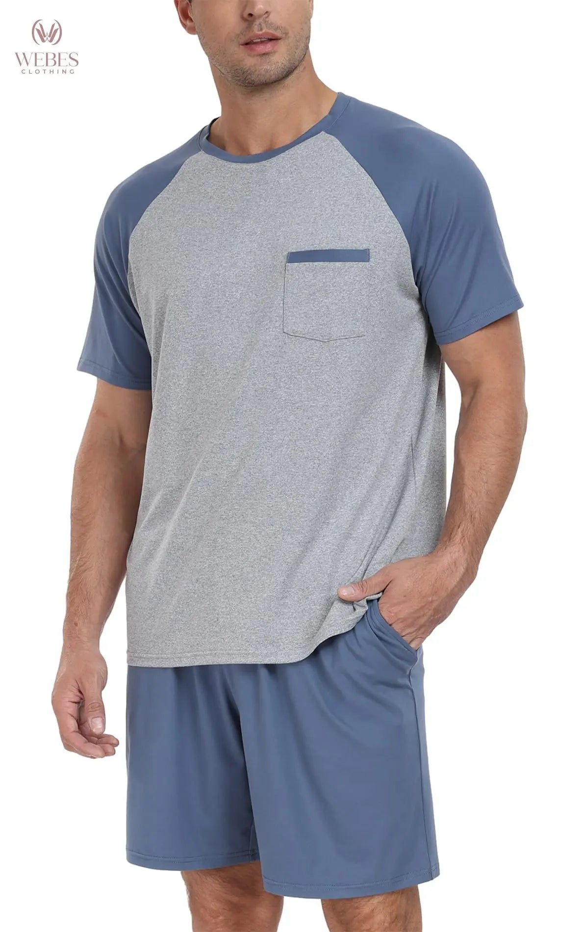 PrinStory Mens Pajama Sets Summer Pjs Sleepwear Nightwear Lightweight Quick Dry Soft Short Sleeve Sleep Set With Pocket S-4XL WEBE CLOTHING