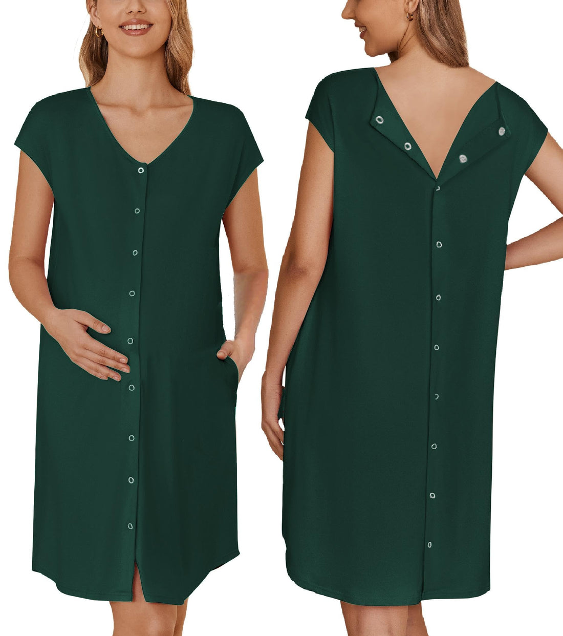 Ekouaer Labor and Delivery Gown for Hospital Birthing Gown Nursing Dress | Open Back Birthing Gown, Maternity Nursing Pajamas Dress Breastfeeding, Button C Section Postpartum Clothes