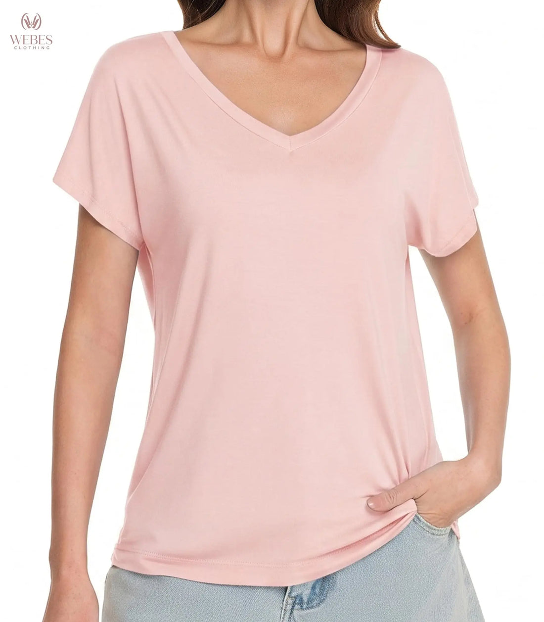 WiWi Bamboo Viscose Shirts for Women, Super Soft Short Sleeve Sleep Pajama Tops, Cooling Satin V Neck Summer Lounge Wear
