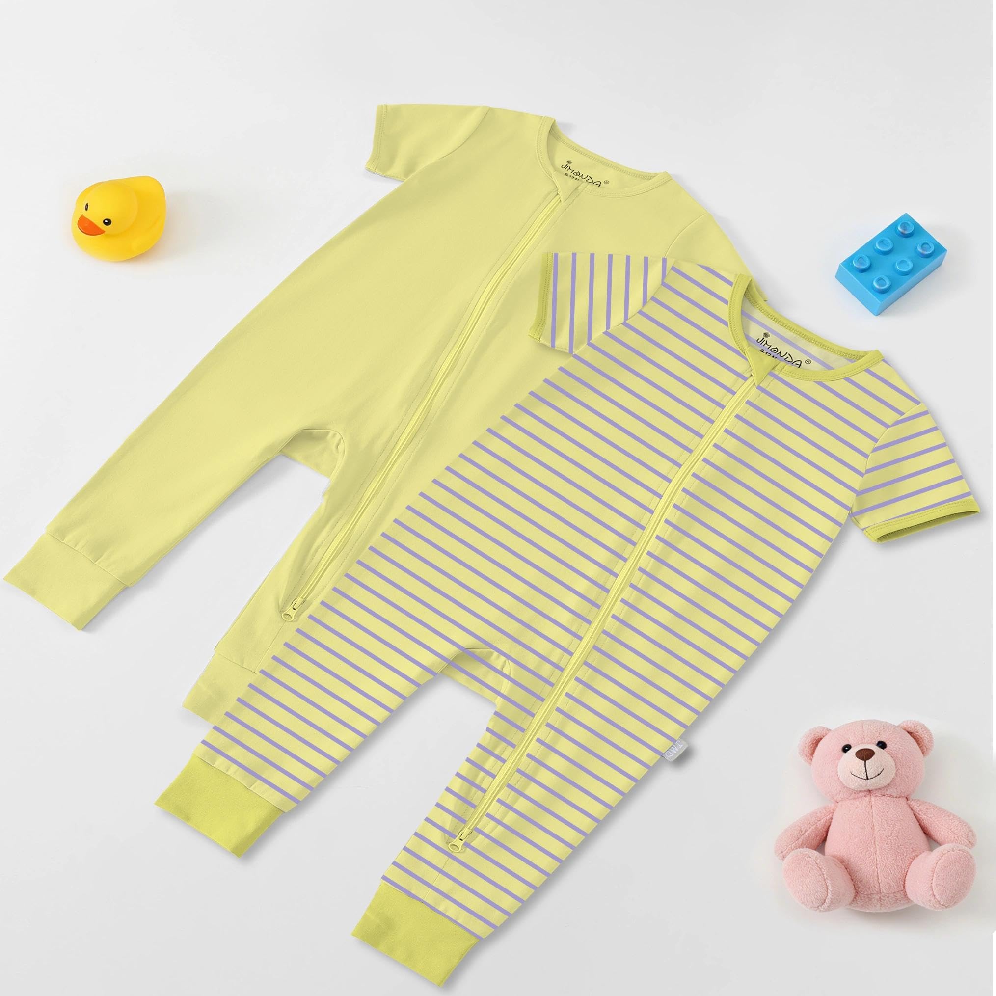 Jimonda Baby Romper 2 Pack Short Sleeve Pajamas Footless Sleepers Baby Boys Girls 2 Way Zipper Pjs Sleep and Play Clothes