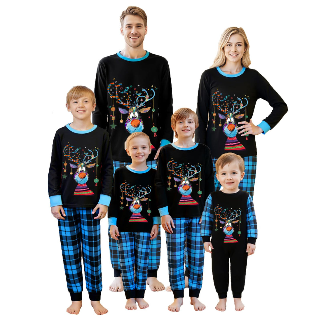 Awoscut Christmas Family Matching Pajamas Sets Christmas PJ's Letter Print Top and Plaid Pants Jammies Sleepwear