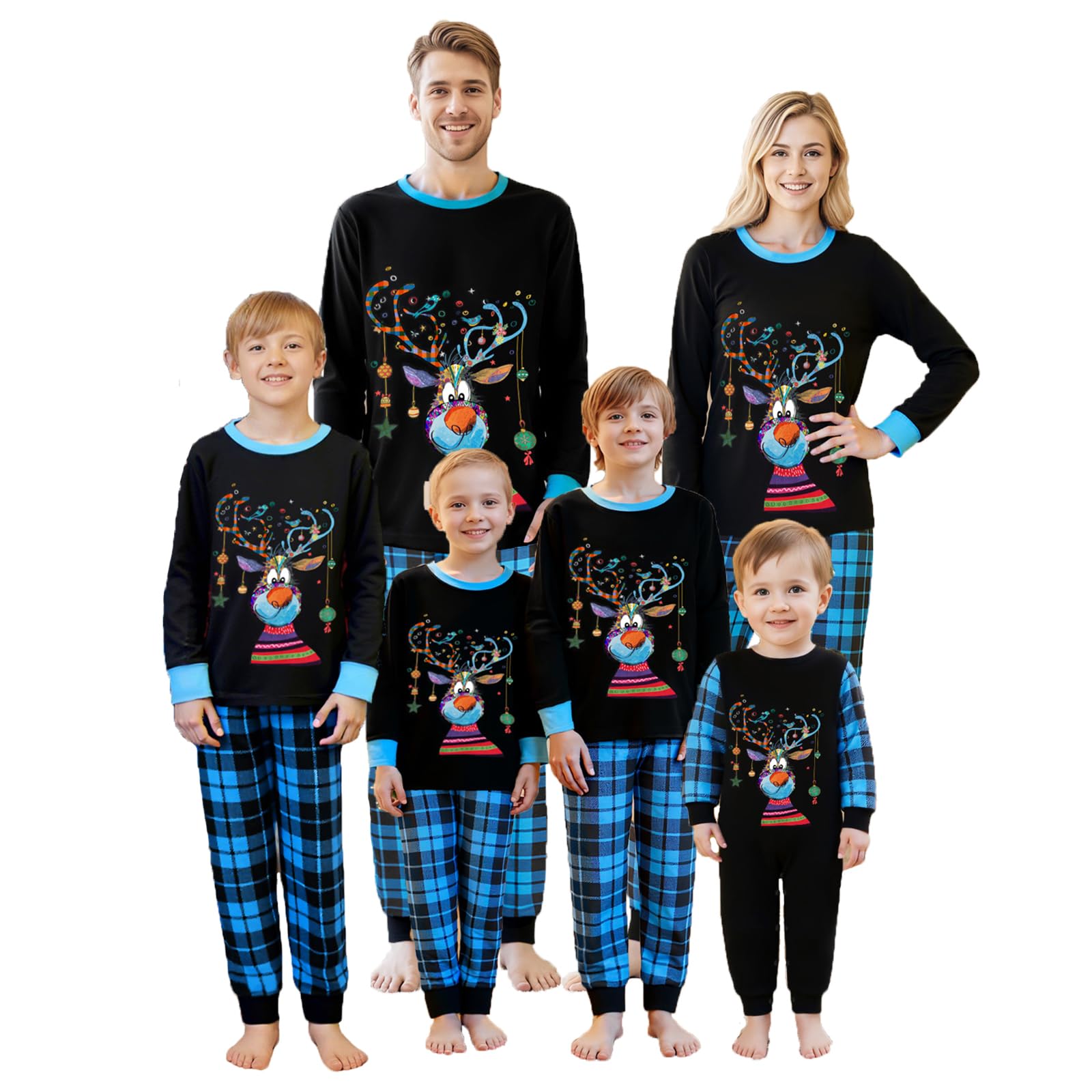 Awoscut Christmas Family Matching Pajamas Sets Christmas PJ's Letter Print Top and Plaid Pants Jammies Sleepwear