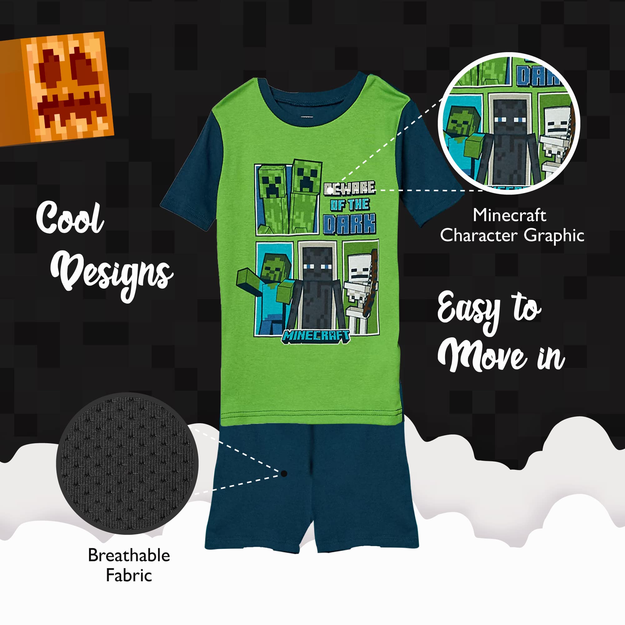 Minecraft Boys' 6-piece Snug-fit Cotton Pajama Set, Soft & Cute for Kids