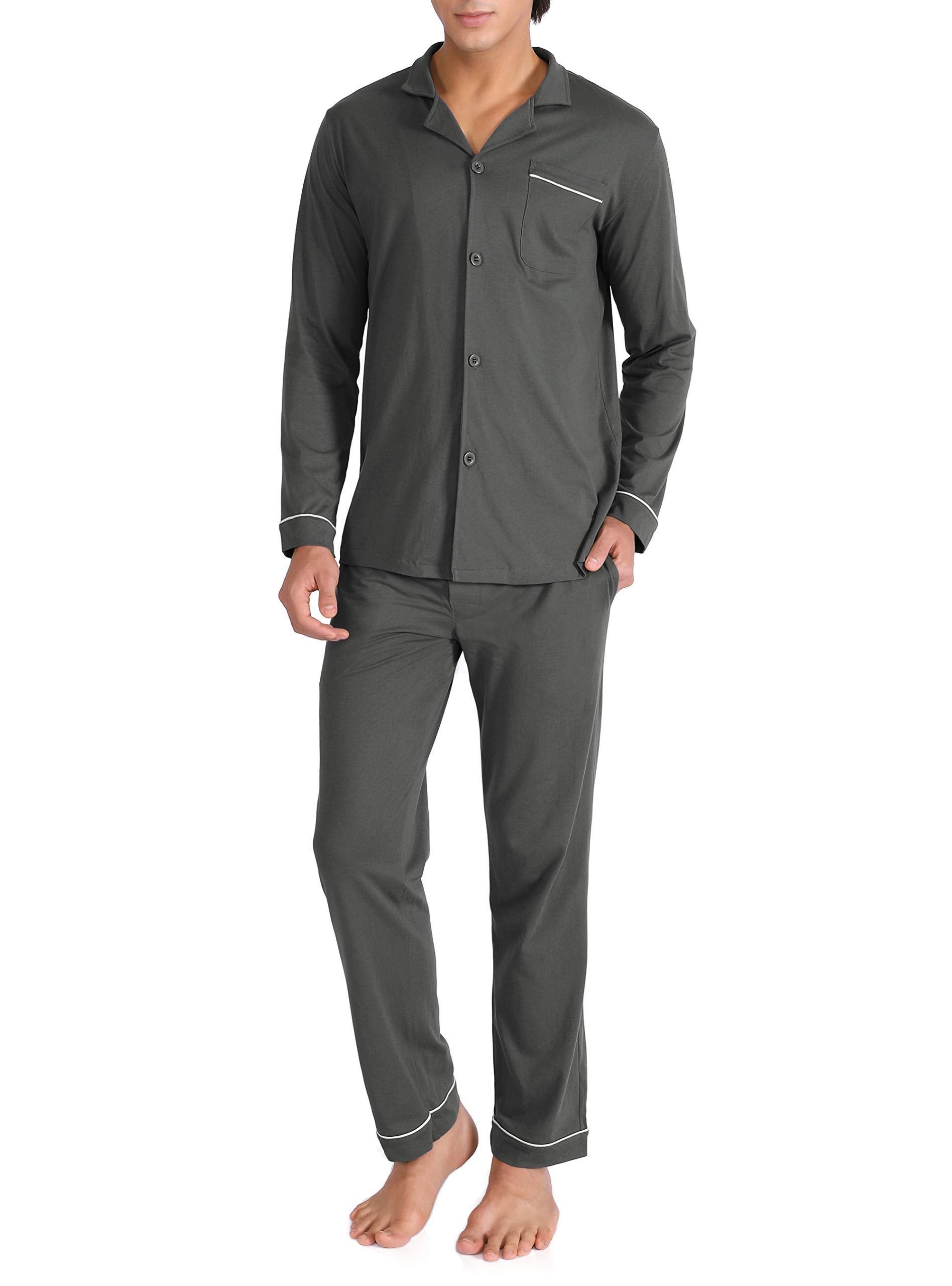 DAVID ARCHY Mens Pajamas Set Soft Cotton Notched Collar Pajamas for Men Long Sleeve Mens Sleepwear with Pockets & Front Fly WEBE CLOTHING