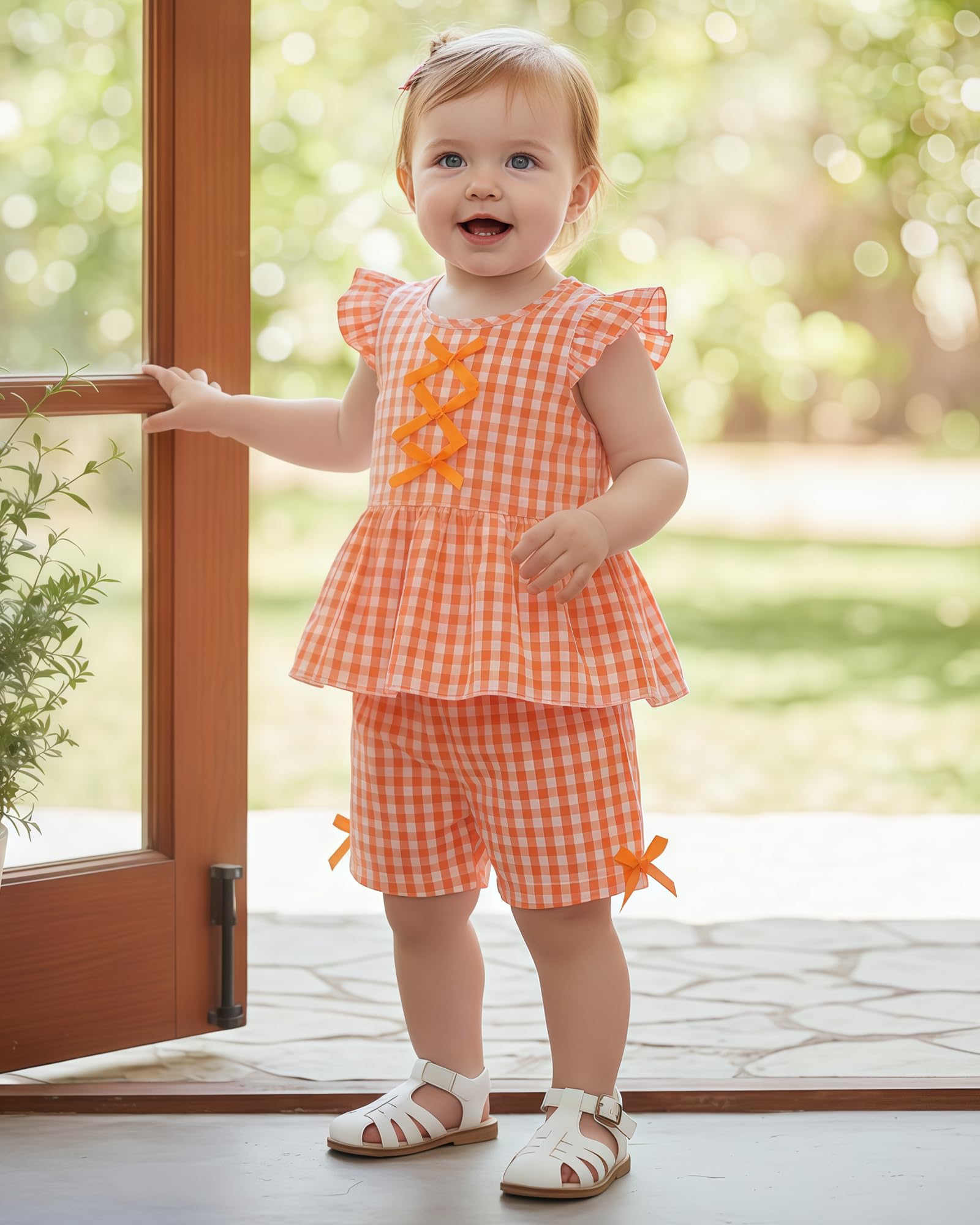 Jecson Toddler Baby Girl Summer Clothes Cotton Ruffled Sleeve Shirt Tops and Shorts Set Outfits 12Months-4T WEBE CLOTHING