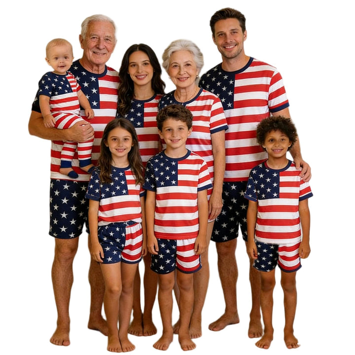 Family Matching 4th Of July Pajamas Sets-Patriotic Short Sleeve Stars and Stripes Pjs for Adult Kids|Flag Gifts