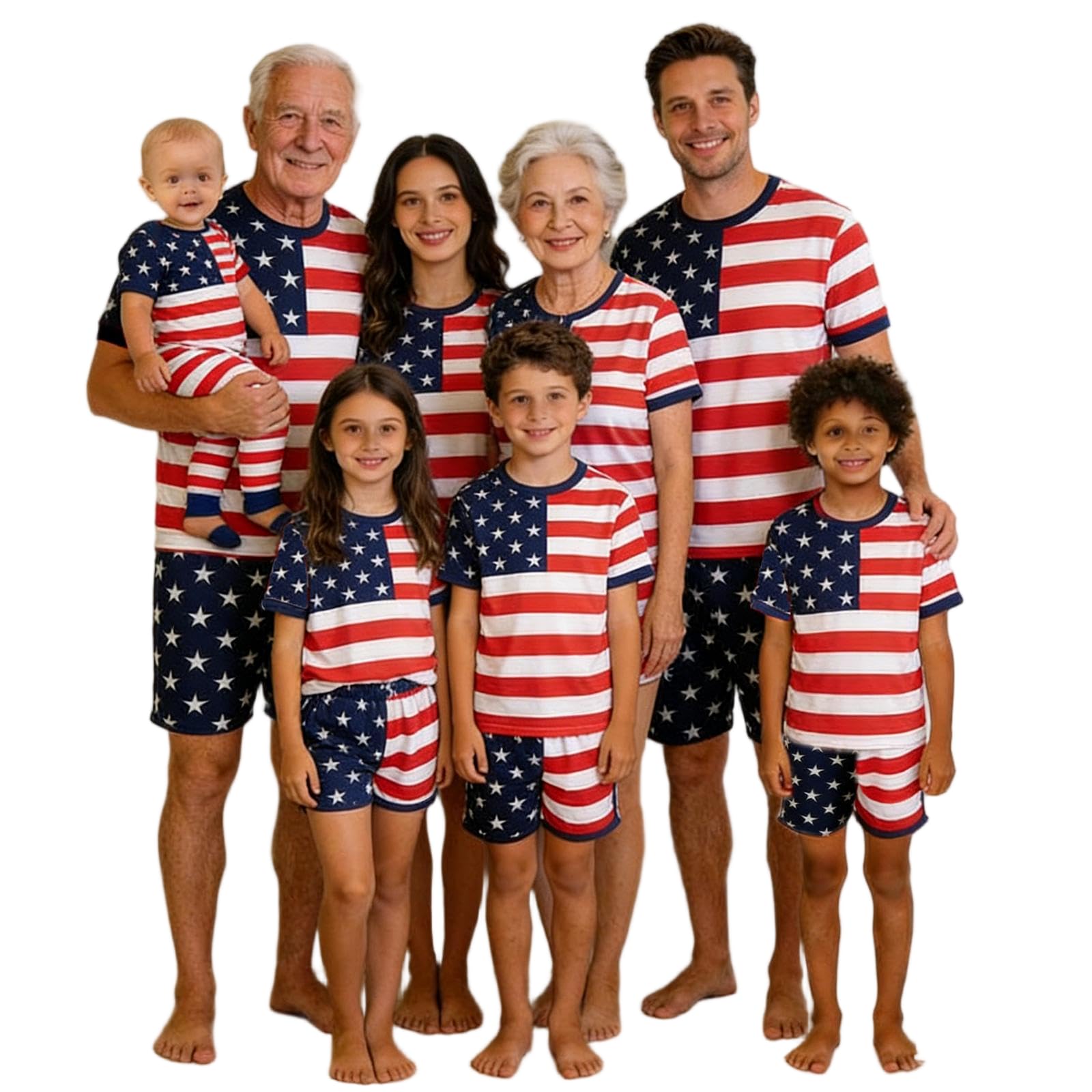 Family Matching 4th Of July Pajamas Sets-Patriotic Short Sleeve Stars and Stripes Pjs for Adult Kids|Flag Gifts