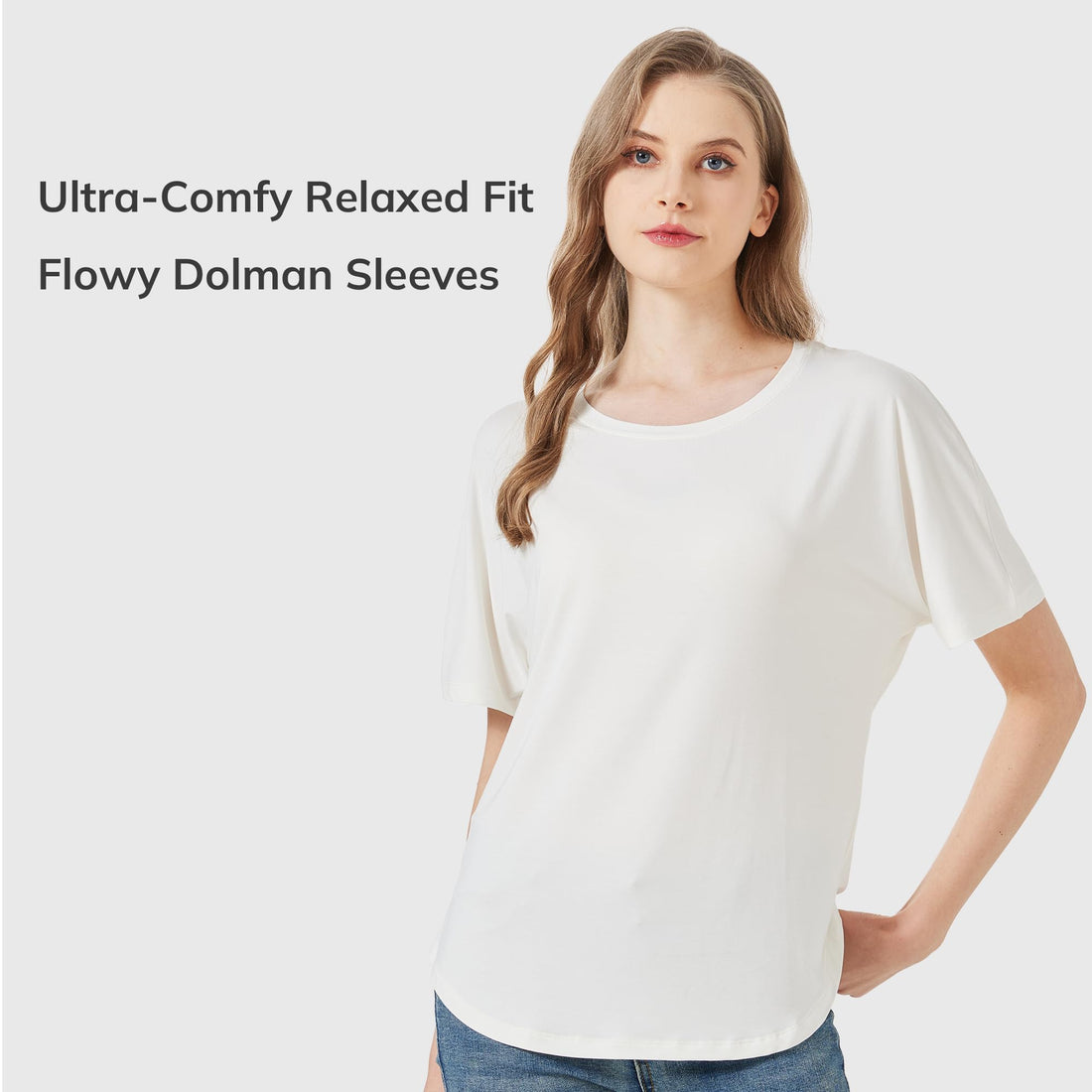 netdraw Women's Ultra Soft Bamboo Viscose Dolman Top Loose Fit Trendy Casual Lounge Short Sleeve Pajama Batwing T-Shirt