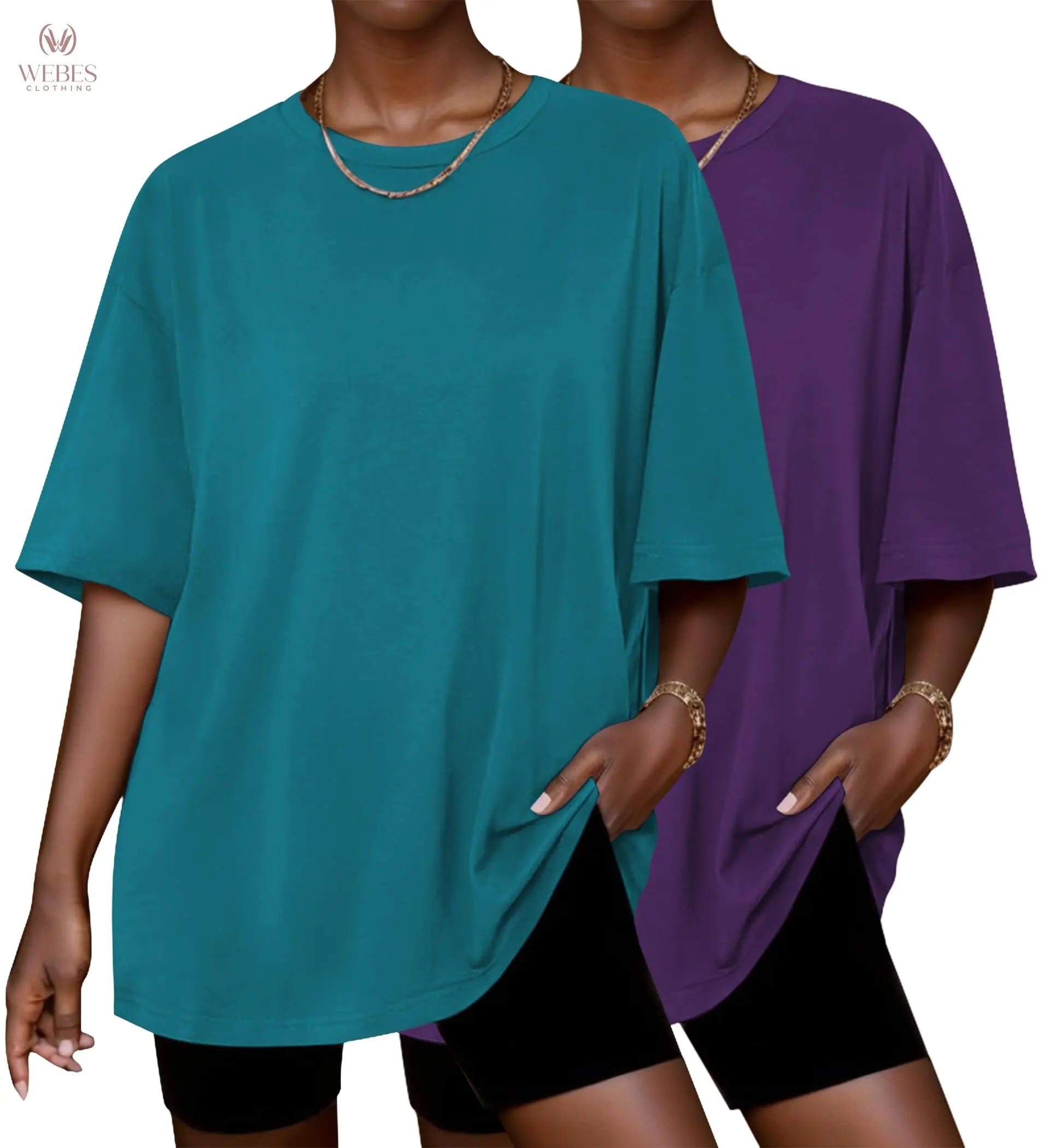 Ekouaer 2 Pack Womens Tops Short Sleeve Oversized T Shirts Summer Spring Tops 2025 Basic Casual Tee Top S-XXL