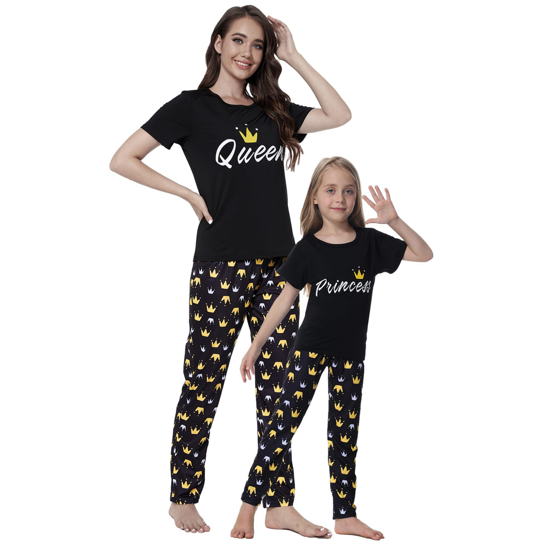MyFav Mommy and Me Pajamas Heart Print Sleepwear Family Matching Short Sleeve Nightwear