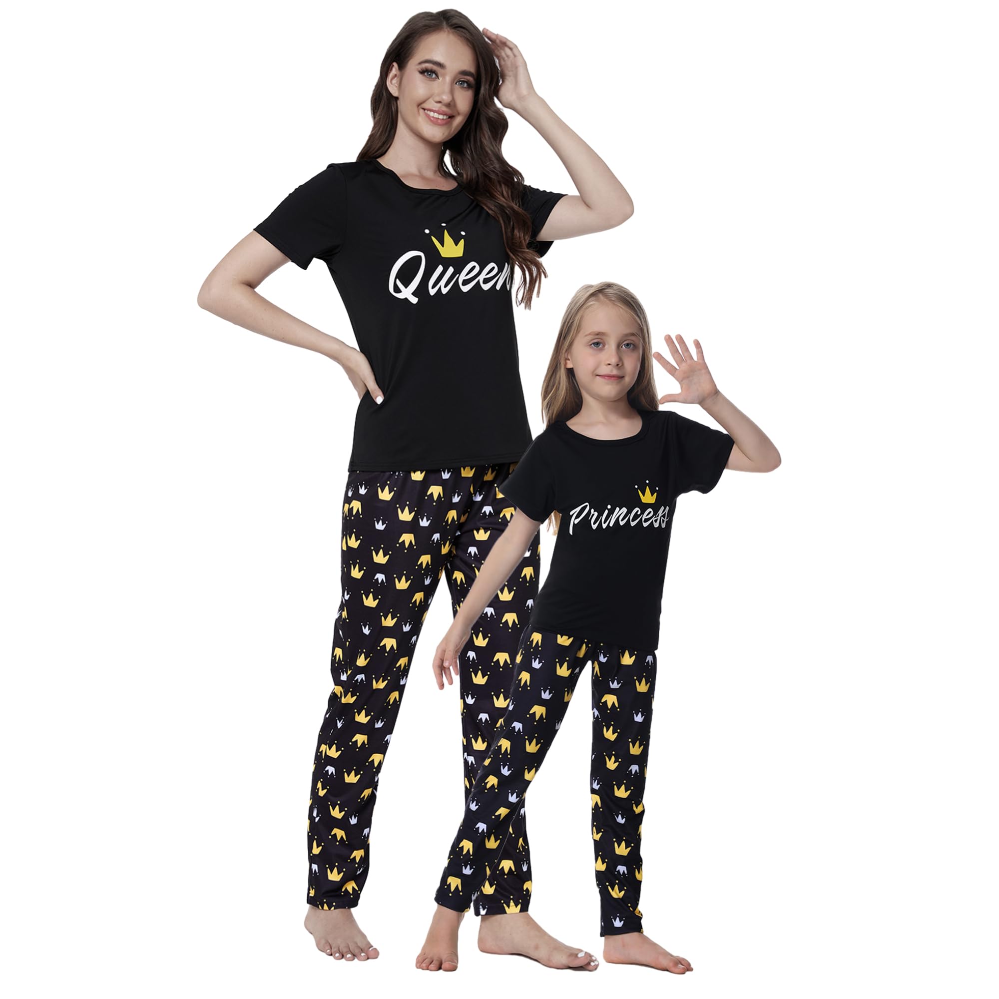 MyFav Mommy and Me Pajamas Heart Print Sleepwear Family Matching Short Sleeve Nightwear