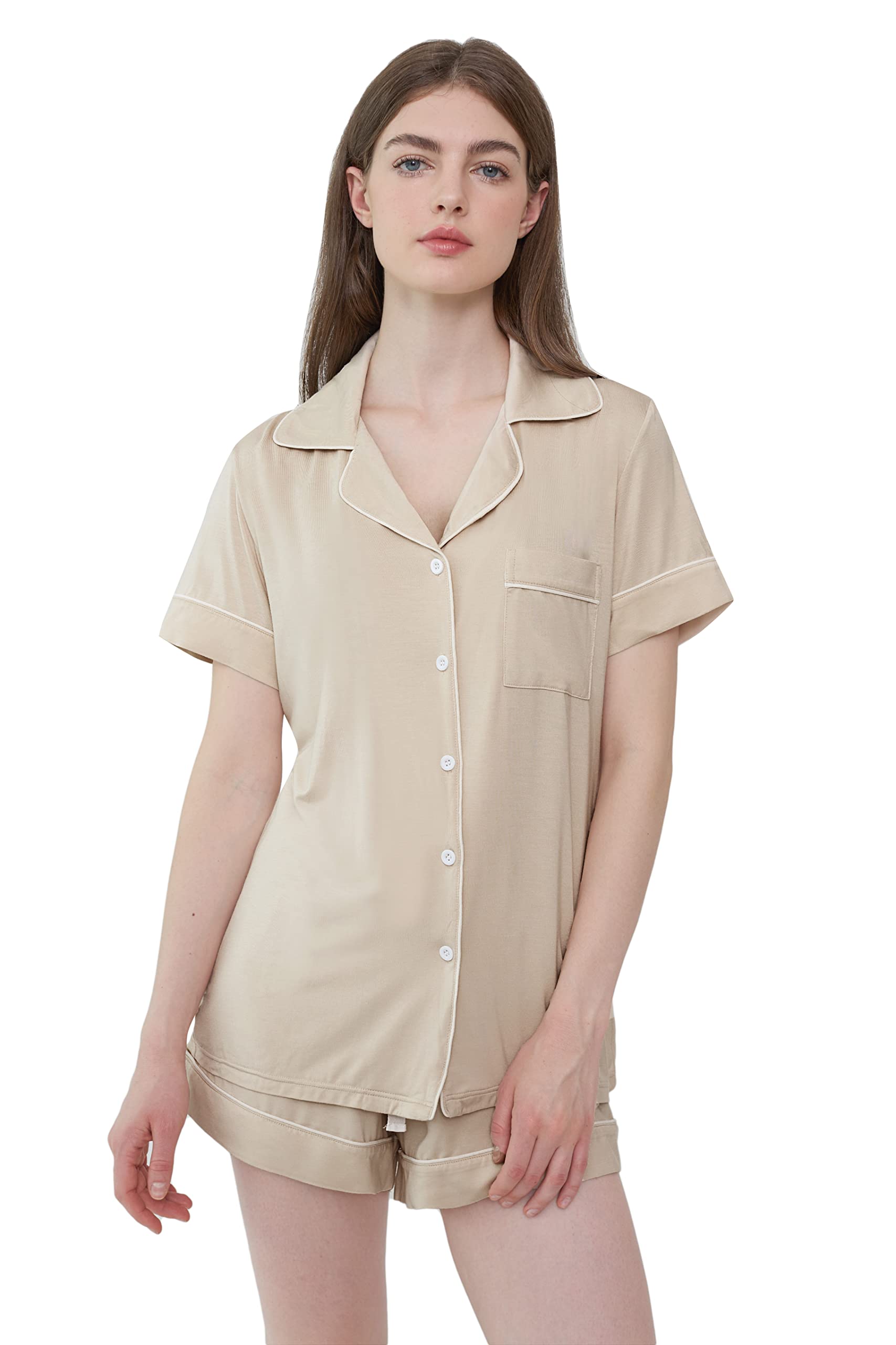 Joyaria Women's Cooling Bamboo Viscose Pajamas Shorts Set Button Front | Moisture Wicking, Cool & Lightweight, Breathable PJs for Night Sweats