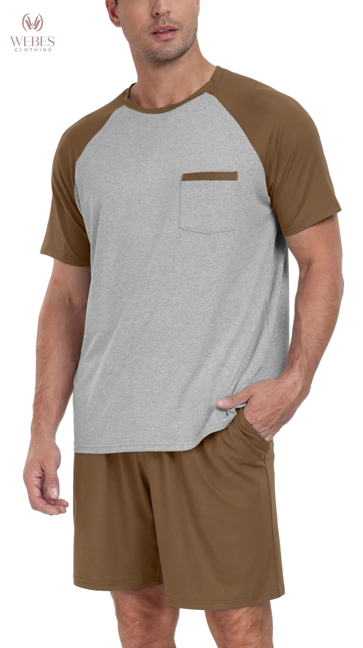 PrinStory Mens Pajama Sets Summer Pjs Sleepwear Nightwear Lightweight Quick Dry Soft Short Sleeve Sleep Set With Pocket S-4XL WEBE CLOTHING