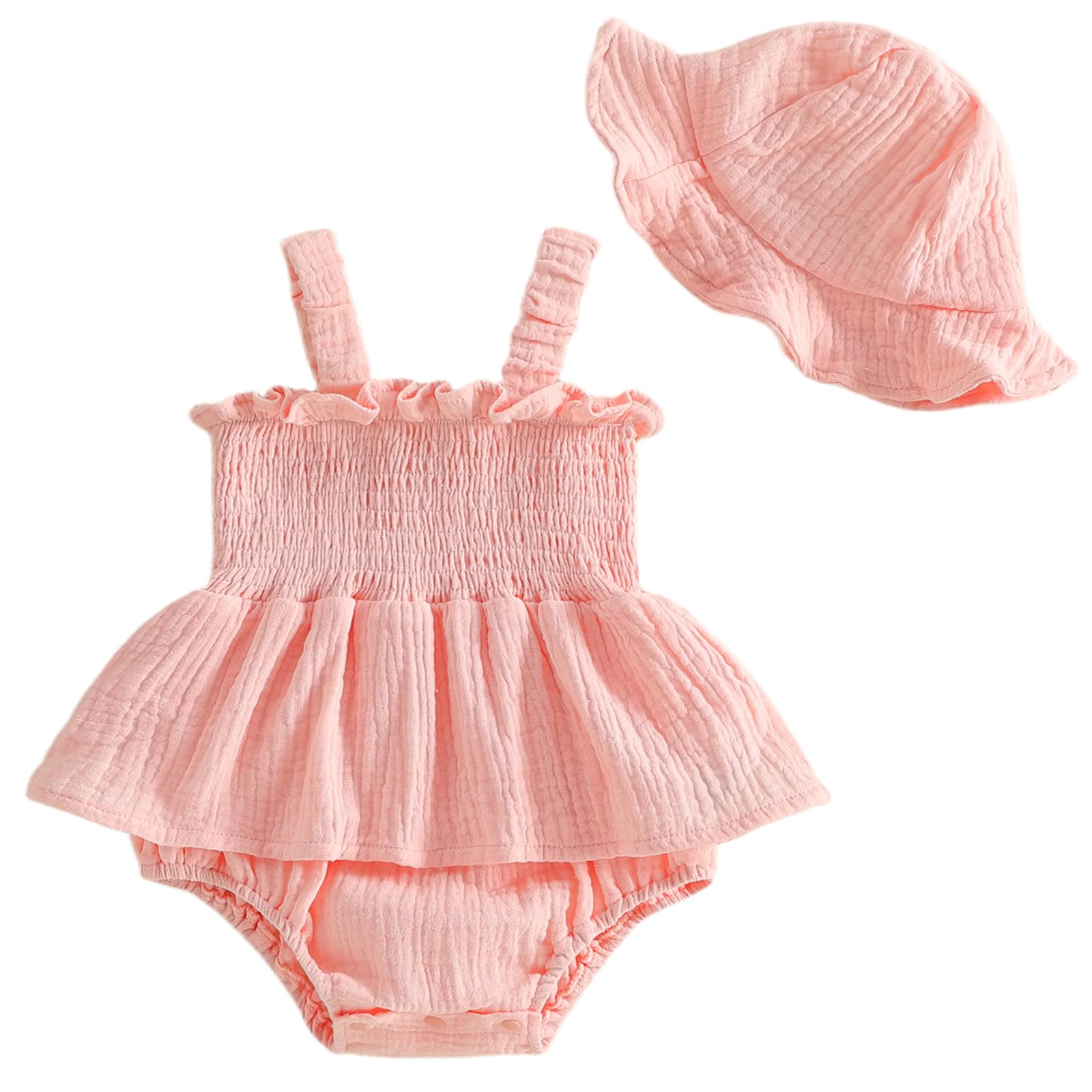Mubineo Baby Girl Clothes Summer Dress Cotton Linen Romper Sleeveless Smocked Rompers Sun Dress Hat Skirt Boho Outfits WEBE CLOTHING