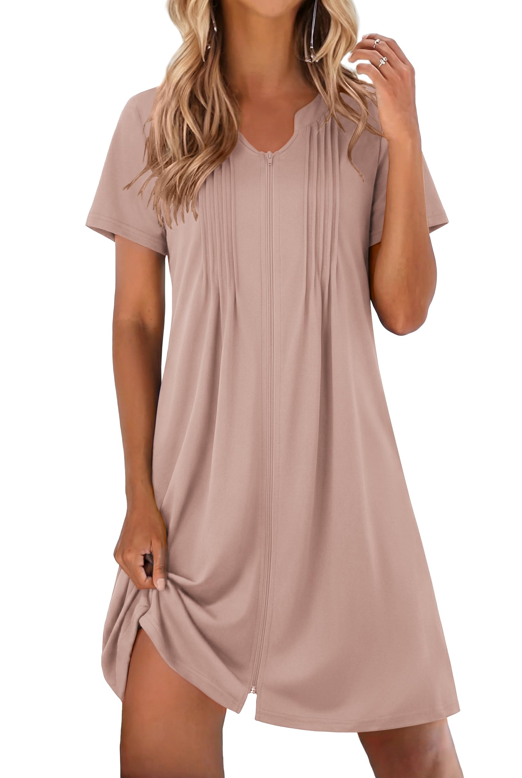 EKOUAER Women Zipper Robes Short Bathrobe Lightweight Mumu Duster House Coat with Pockets Soft Moo Moo Nightgown WEBE CLOTHING