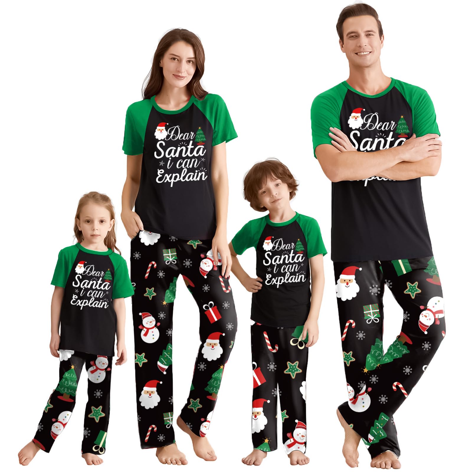 IFFEI Christmas Pajamas for Family Matching Holiday PJ's Sets with Short Sleeve Tee and Pants Loungewear