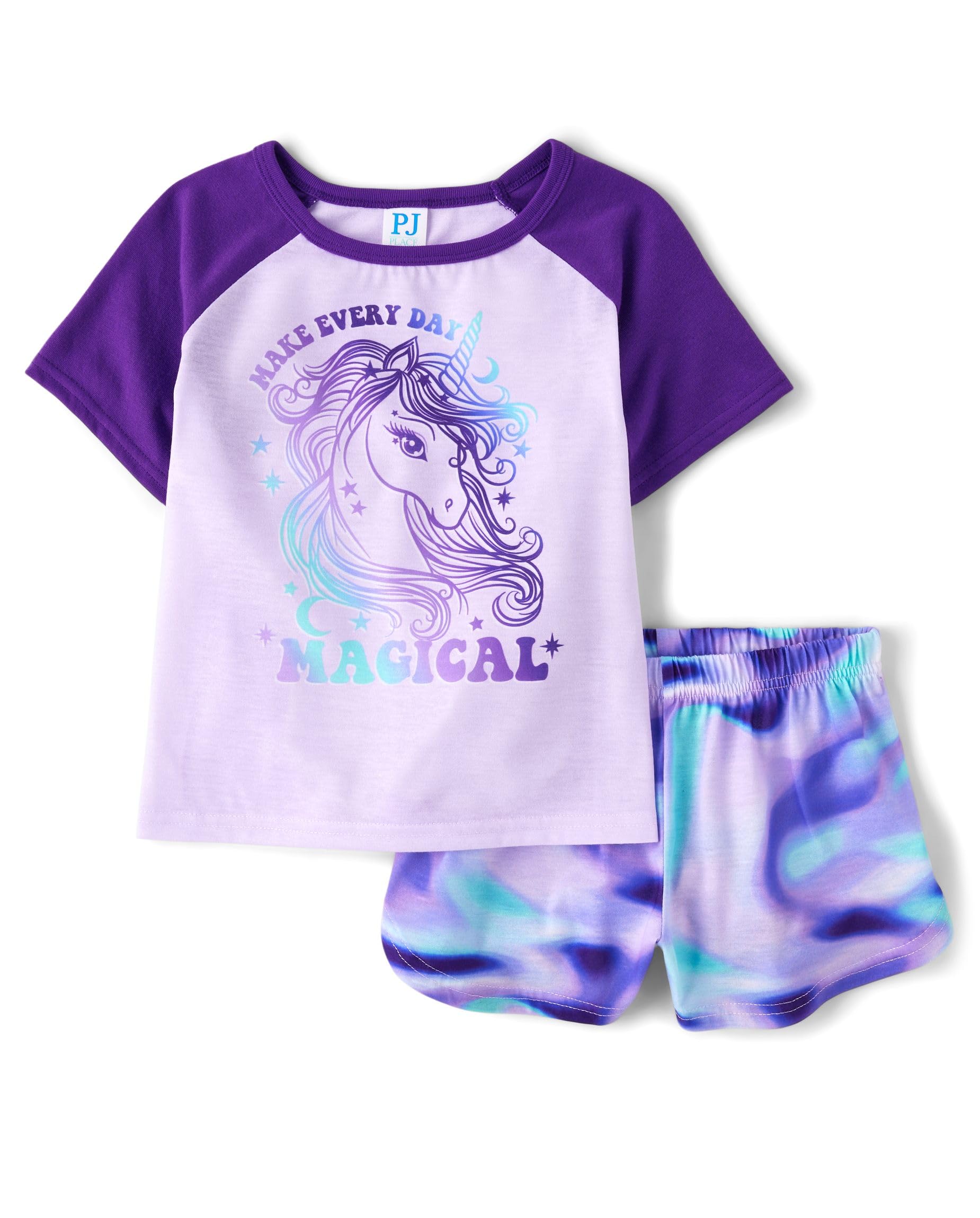 The Children's Place Girls' Short Sleeve Top and Shorts,2 Piece Pajama Set