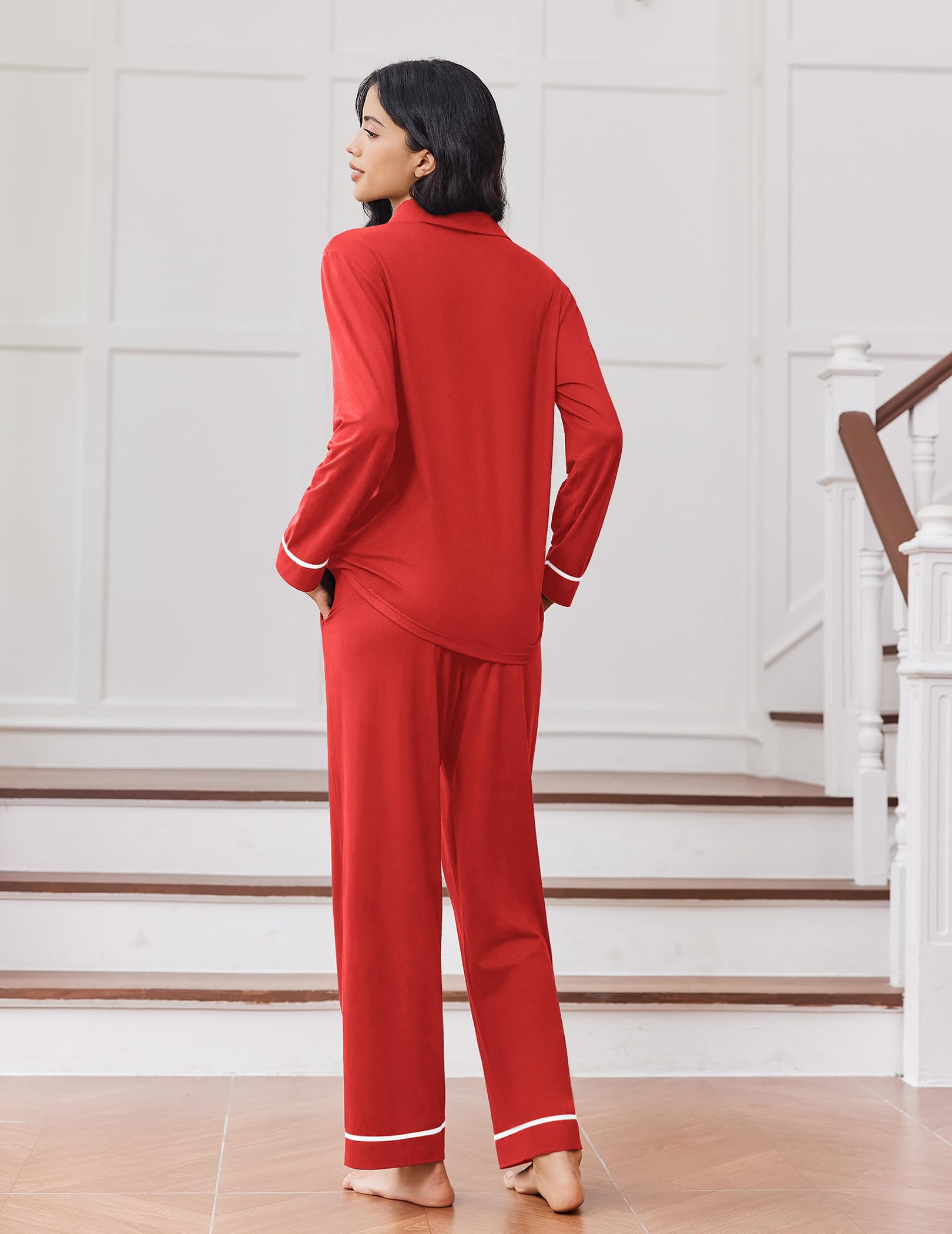 Ekouaer Womens Pajama Sets Long Sleeve Sleepwear Soft Button Down Pjs 2 Piece Loungewear witn Pants S-XXL