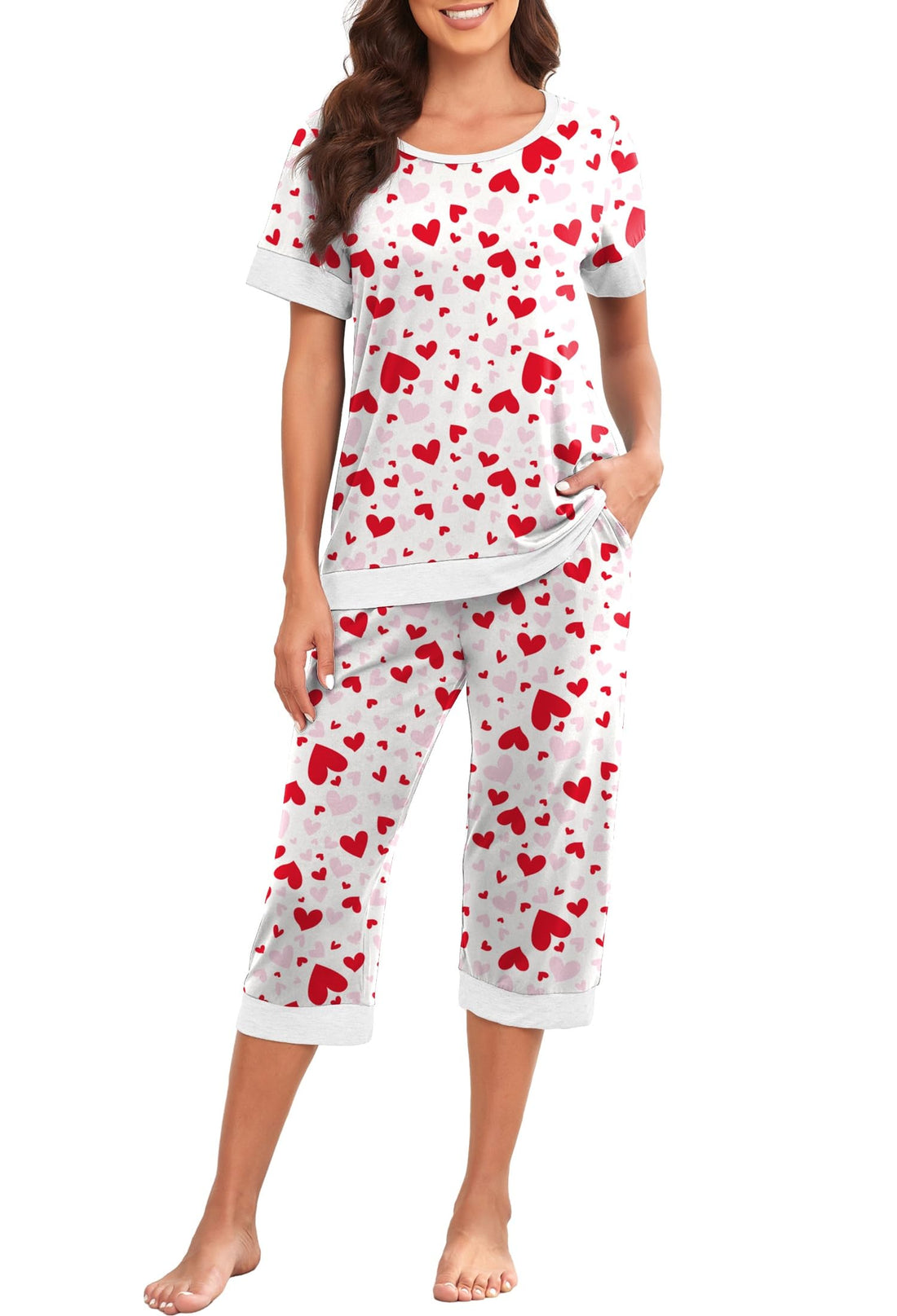 PrinStory Women's Pajama Set Short Sleeve Shirt and Capri Pants Sleepwear Pjs Sets Lounge Set WEBE CLOTHING