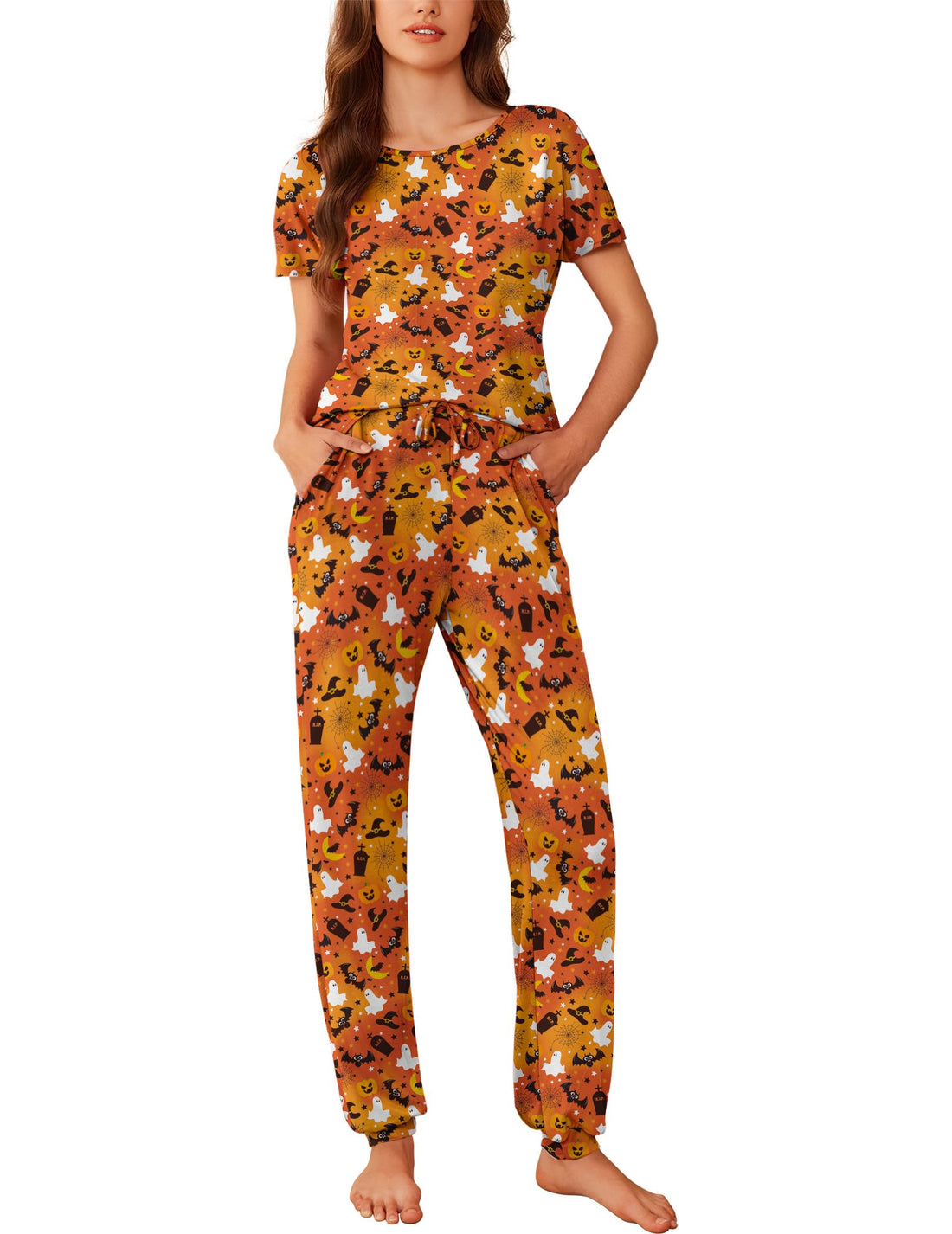 Ekouaer Womens Pajama Sets Short Sleeve Lounge Sets for Women Printed Jogger Pajama Set 2 Piece Pj Sets With Pockets S-XXL WEBE CLOTHING