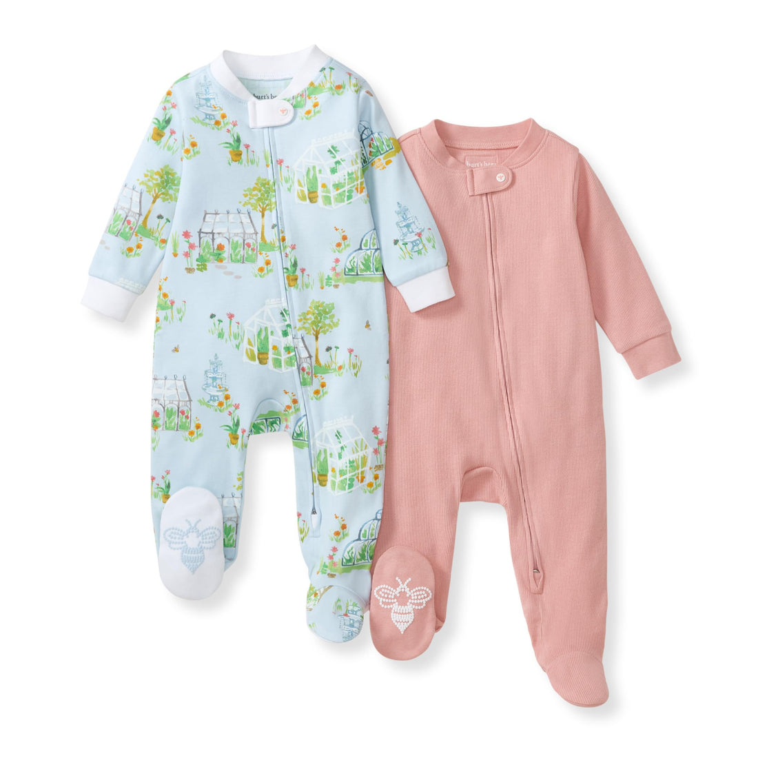 Burt's Bees Baby Organic Cotton Sleep and Play Footed Pajamas for Girls, Zipper PJ Newborn Sleeper with Non-Slip Bee Grips