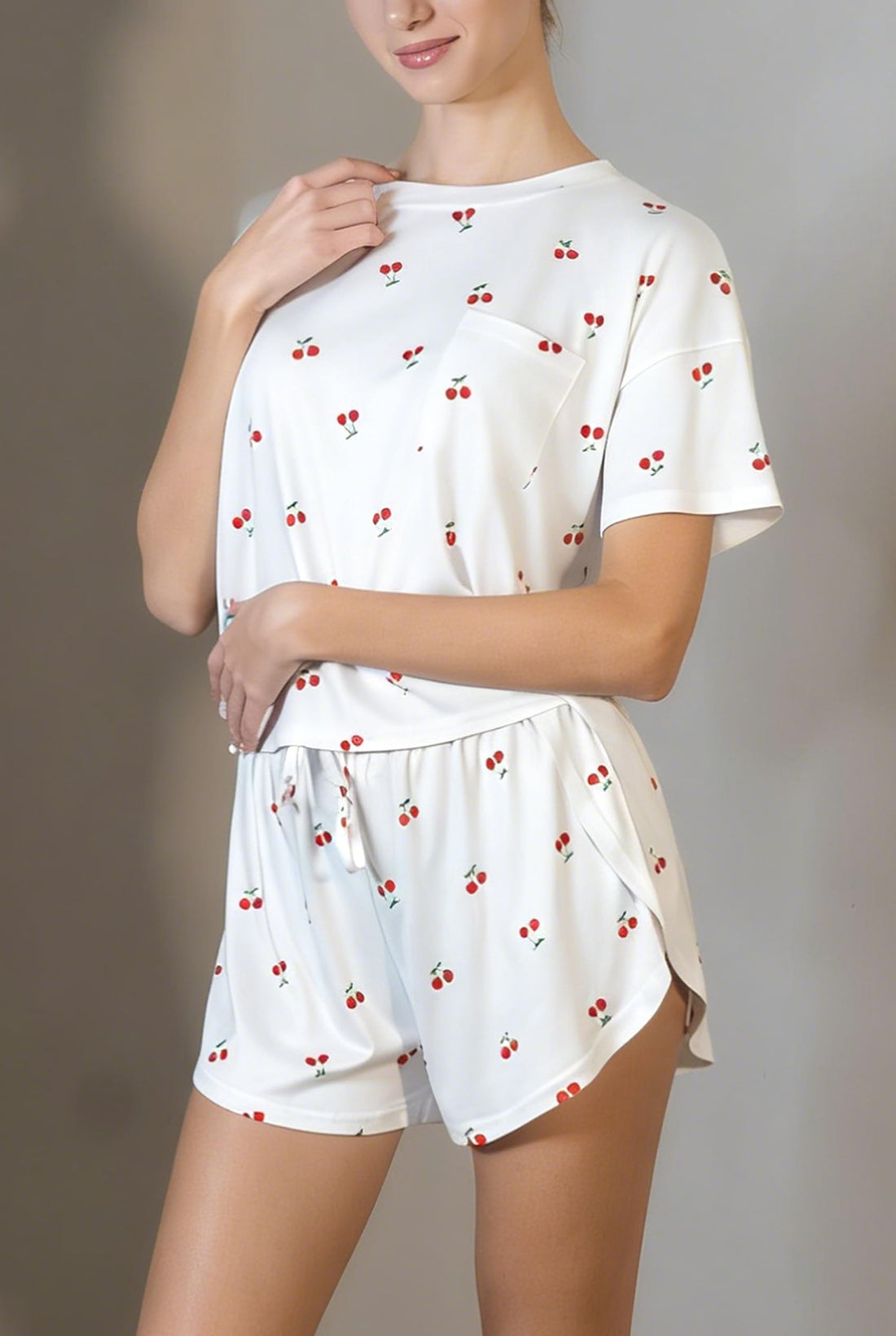 Women's 2 Piece Pajama Set Short Sleeve Sexy Side Split Short Lounge Set Cute Comfy Sleepwear Loungewear