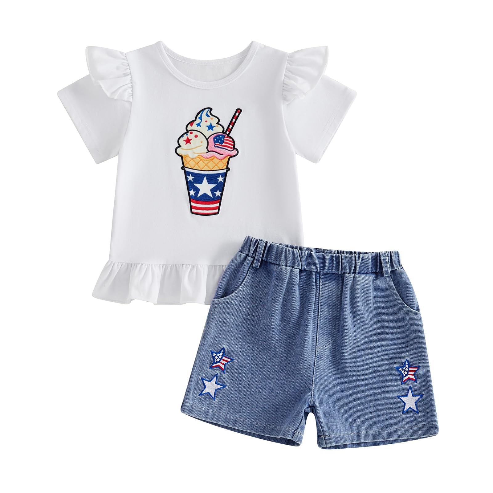 Toddler Baby Girl Summer Clothes T-Shirt Shorts Set Cute Outfits | Toddler Baby Girl Summer Clothes Short Sleeves T-Shirt Tops and Ruffled Shorts Set Cute Summer Outfits 2Pcs WEBE CLOTHING