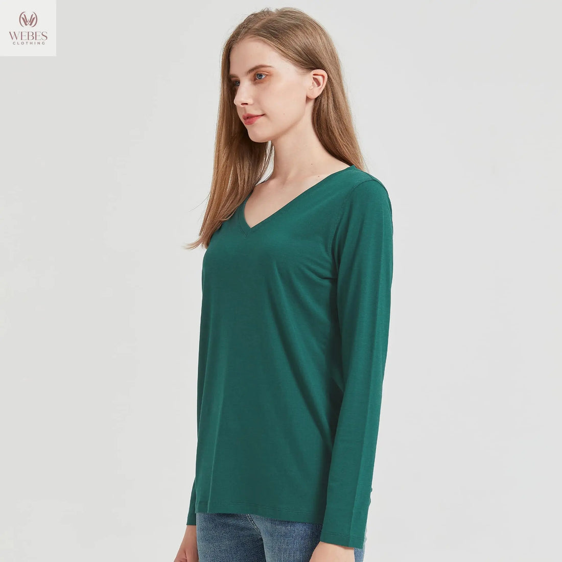 netdraw Women's Bamboo Viscose Long Sleeve V-Neck T-Shirt Soft Comfy Trendy Casual Sleep Pajama Lounge Tops