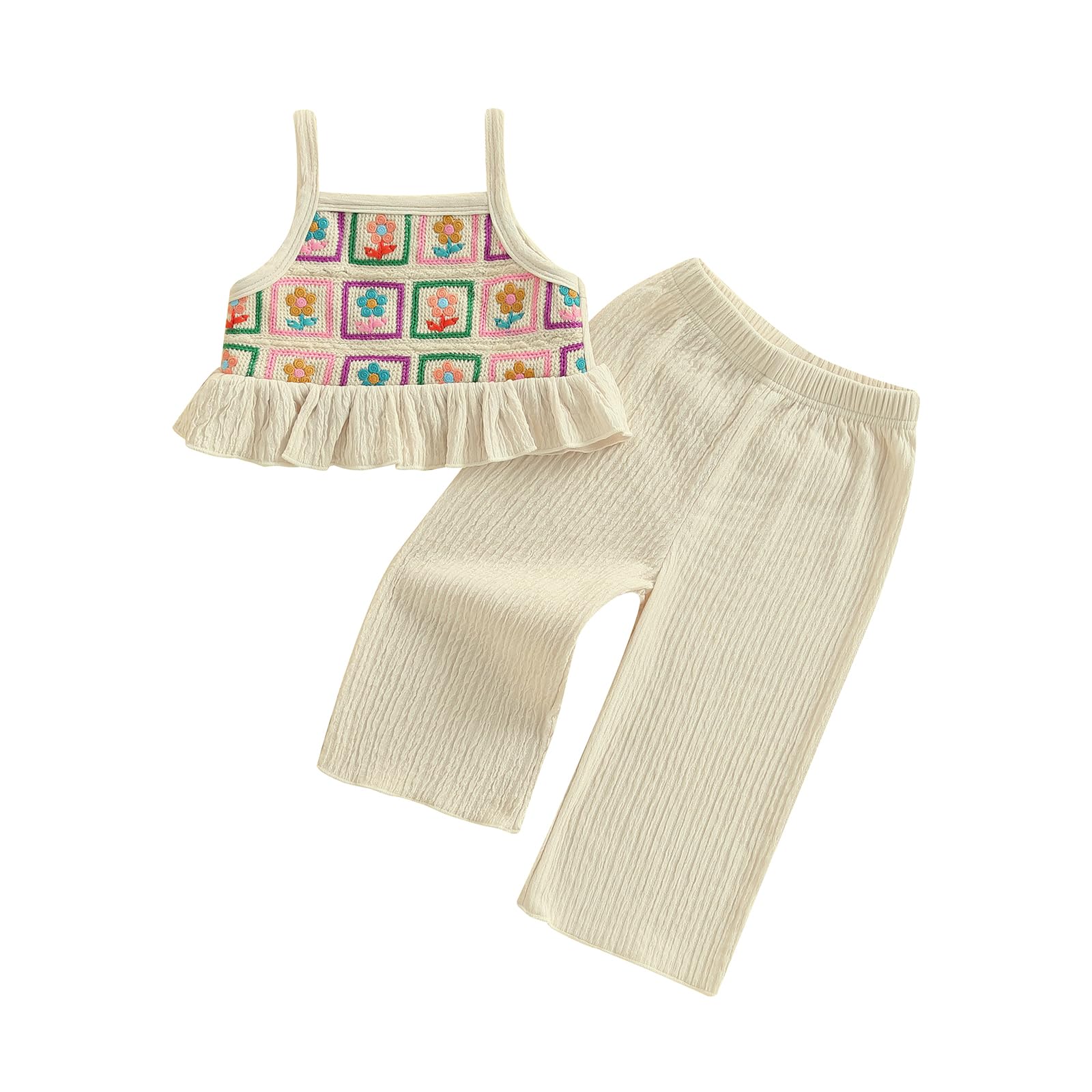 Baby Girl Outfits Crocheted Ruffled Camisole And Elastic Pants Set 6 12 18 24 Months 2 3 4 T WEBE CLOTHING