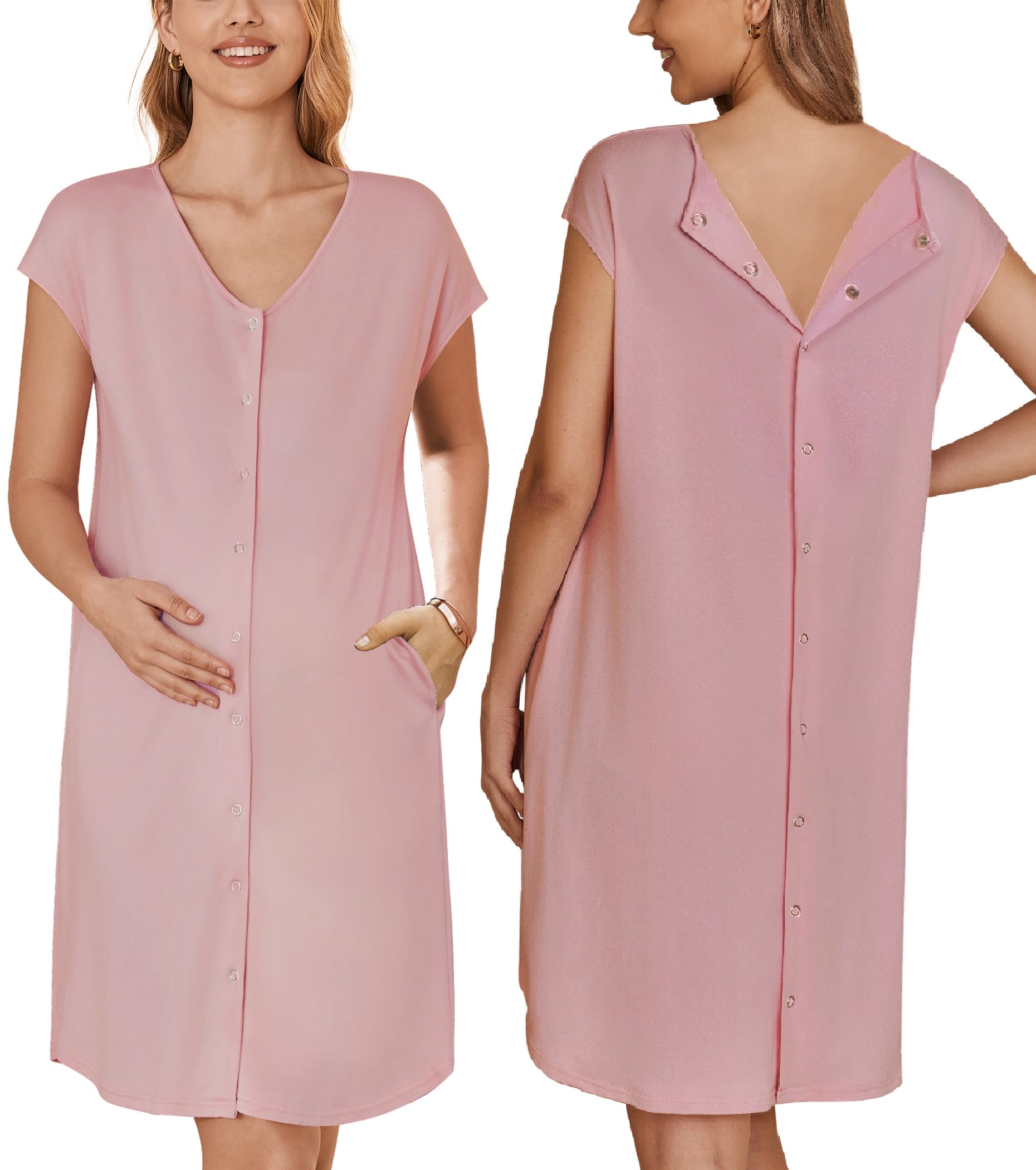 Ekouaer Labor and Delivery Gown for Hospital Birthing Gown Nursing Dress | Open Back Birthing Gown, Maternity Nursing Pajamas Dress Breastfeeding, Button C Section Postpartum Clothes