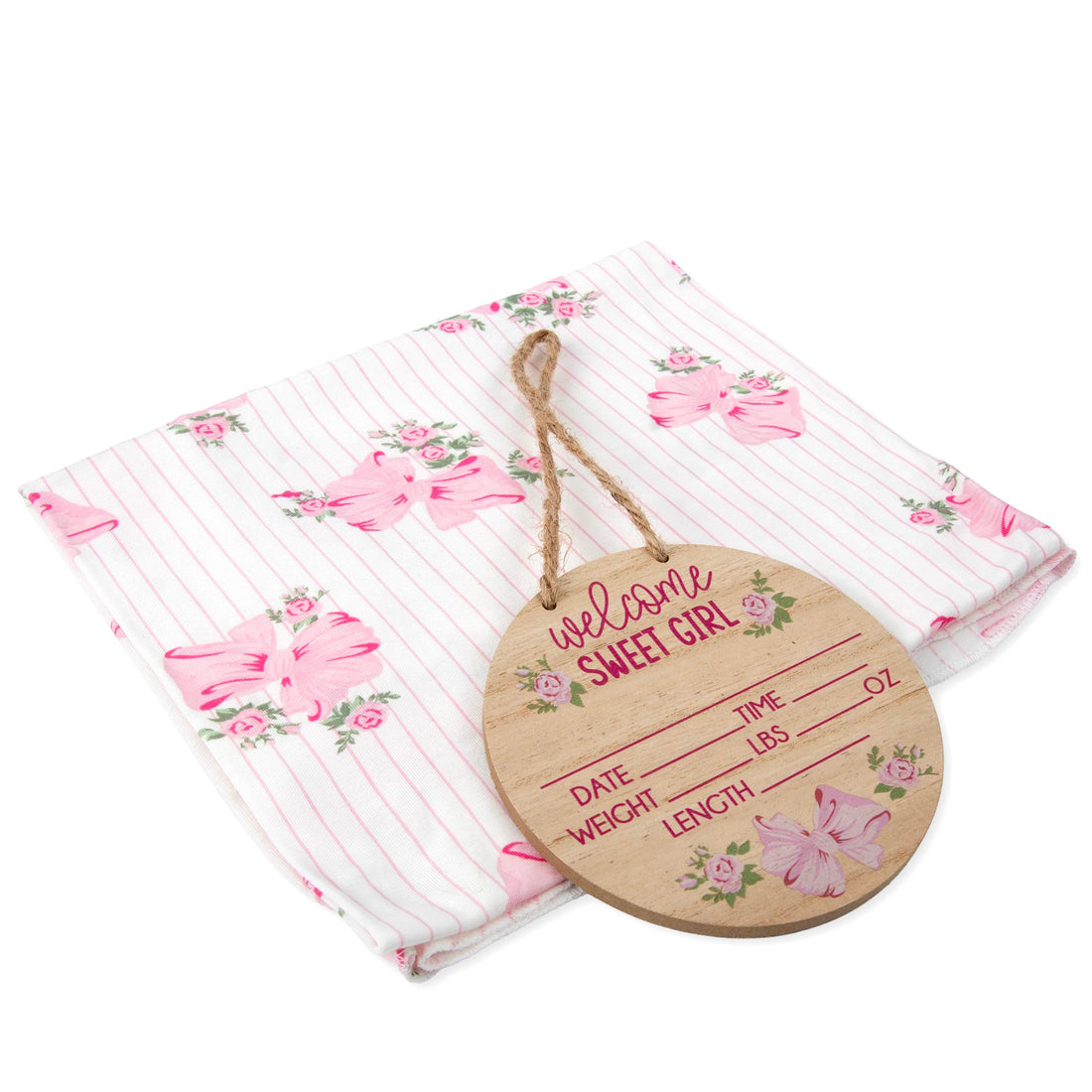 Newborn Baby 4 Piece Coming Home Outfit Gift Set – Footie Sleeper, Blanket, Headband & Ornament for Boys & Girls