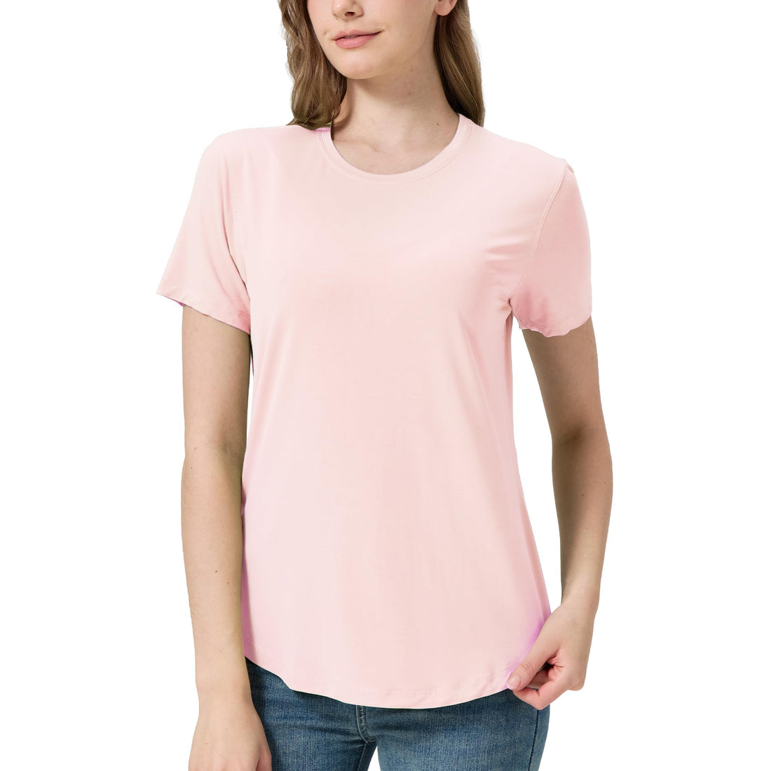 netdraw Women's Soft Bamboo Viscose T-Shirt, Curved Hem Crew Neck Short Sleeve Moisture Wicking Casual Sleep Pajama Tops