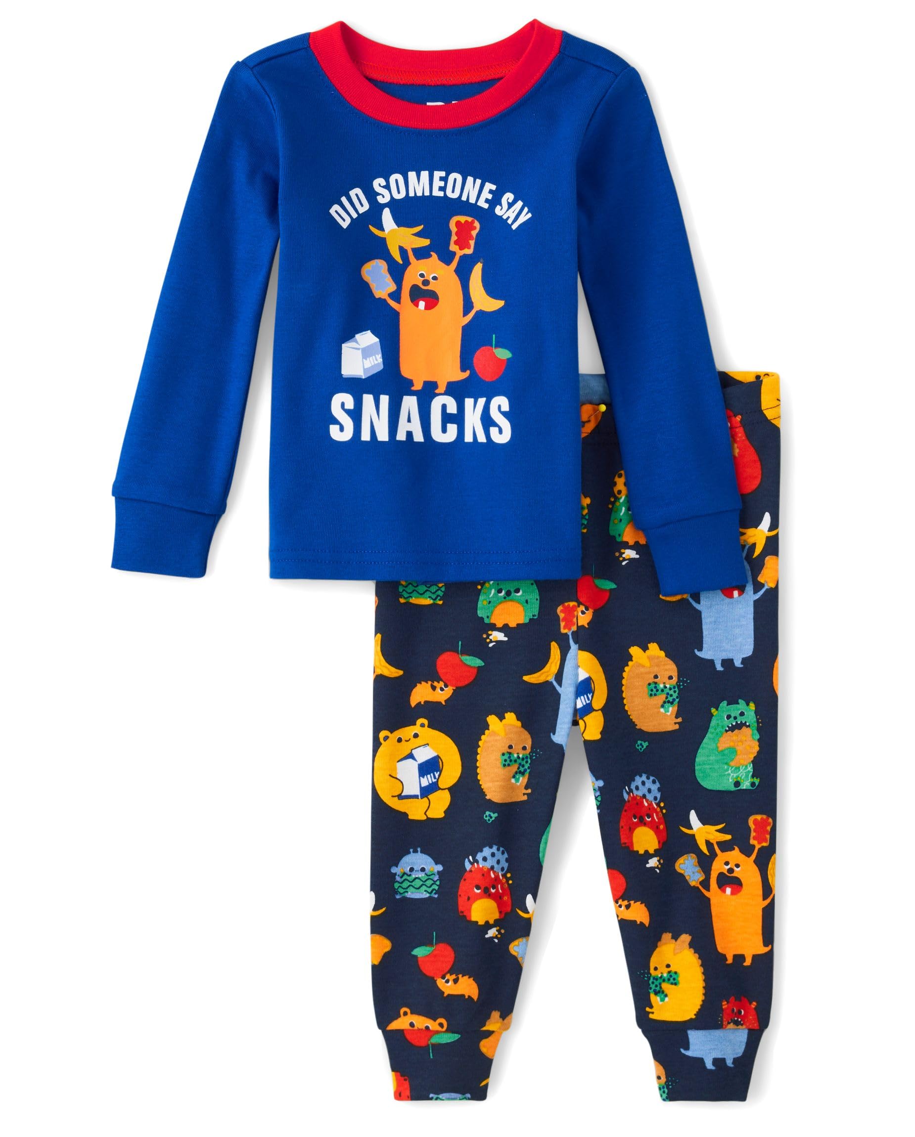 The Children's Place baby boys Button Long Sleeve Top and Pants Snug Fit 100% Cotton 2 Piece Pajama Set
