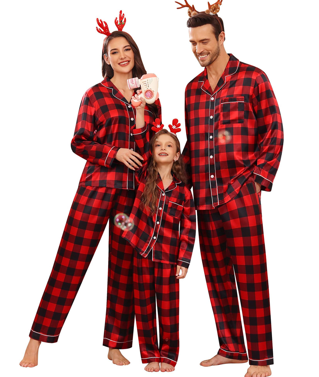 SWOMOG Family Matching Pajama Set Women/Men/Kids Satin Pajamas Long Sleeve Sleepwear Button Down Loungewear 2 Pcs Pj Set