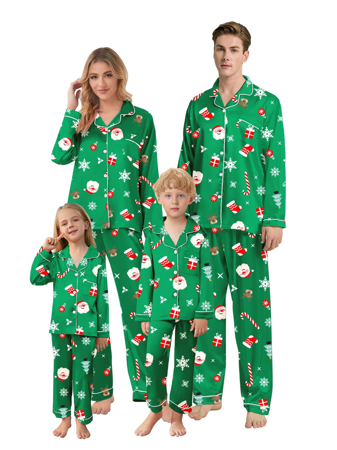 Schbbbta Christmas Family Silk Pajamas Matching Sets Long Sleeve Pj Set Satin Button Down Holiday Sleepwear