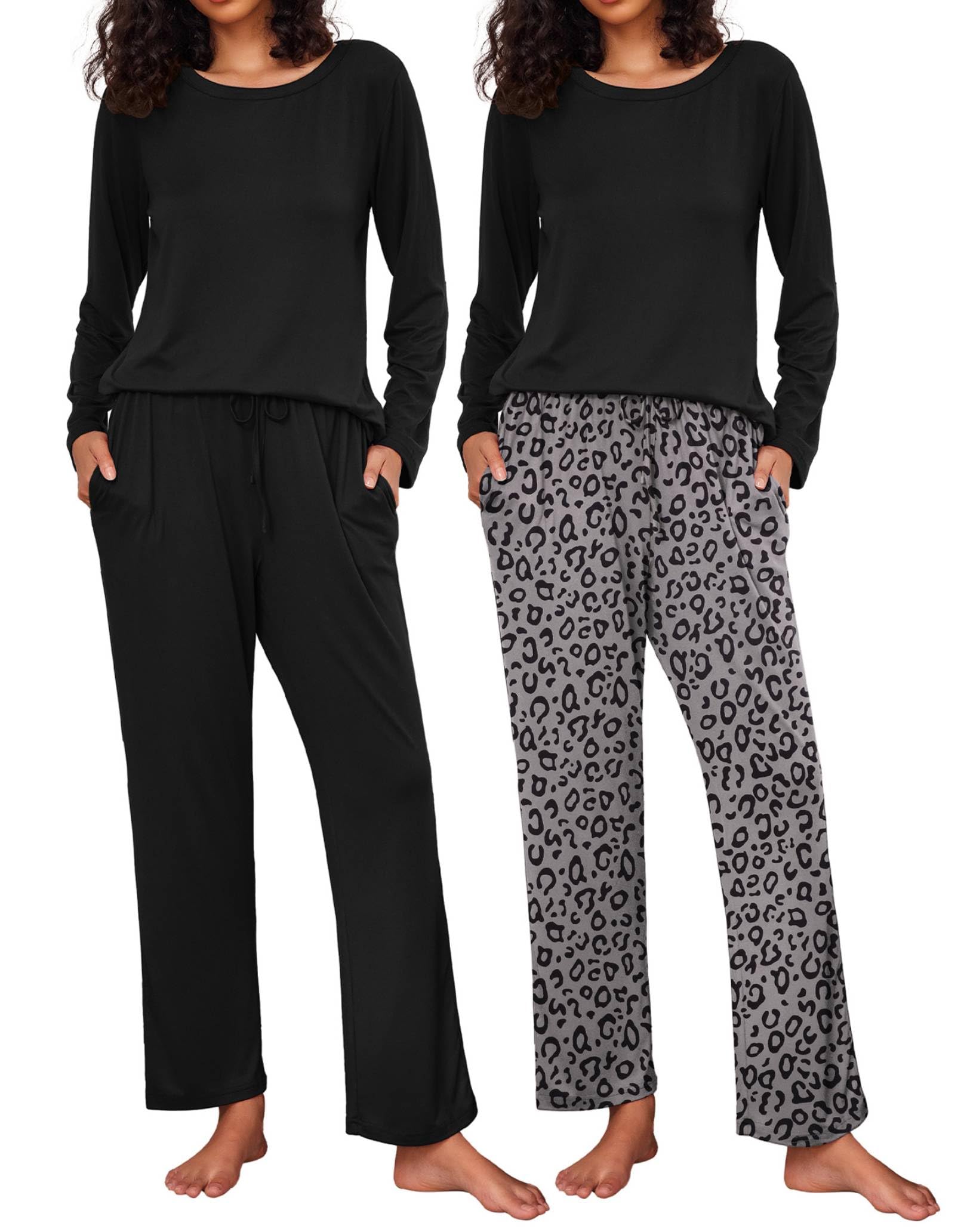 Ekouaer 2 Pack Womens Pajama Sets Long Sleeve Pjs Lounge Set Soft Comfy Sleepwear Winter Loungewear