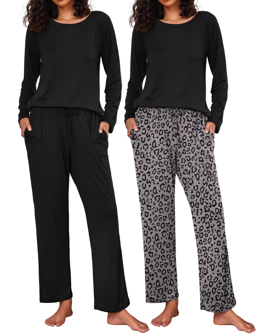 Ekouaer 2 Pack Womens Pajama Sets Long Sleeve Pjs Lounge Set Soft Comfy Sleepwear Winter Loungewear