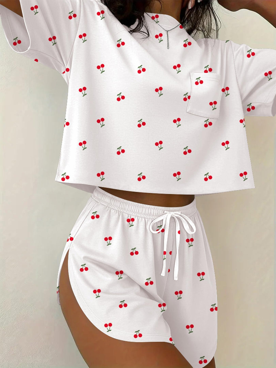 Women's 2 Piece Pajama Set Short Sleeve Sexy Side Split Short Lounge Set Cute Comfy Sleepwear Loungewear